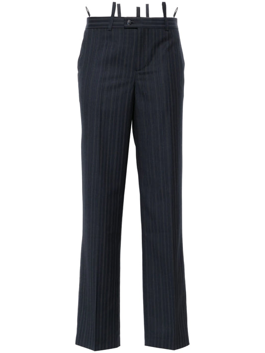 pinstriped tailored straight trousers