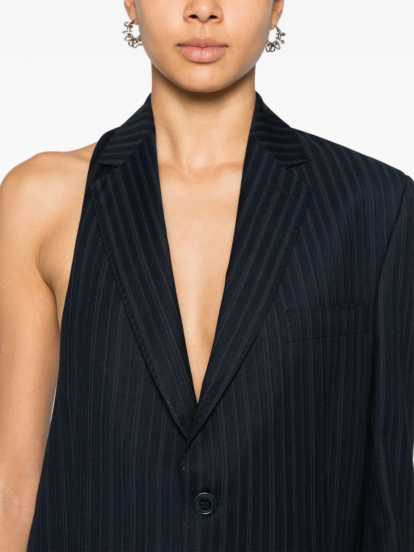 pinstriped asymmetric blazer