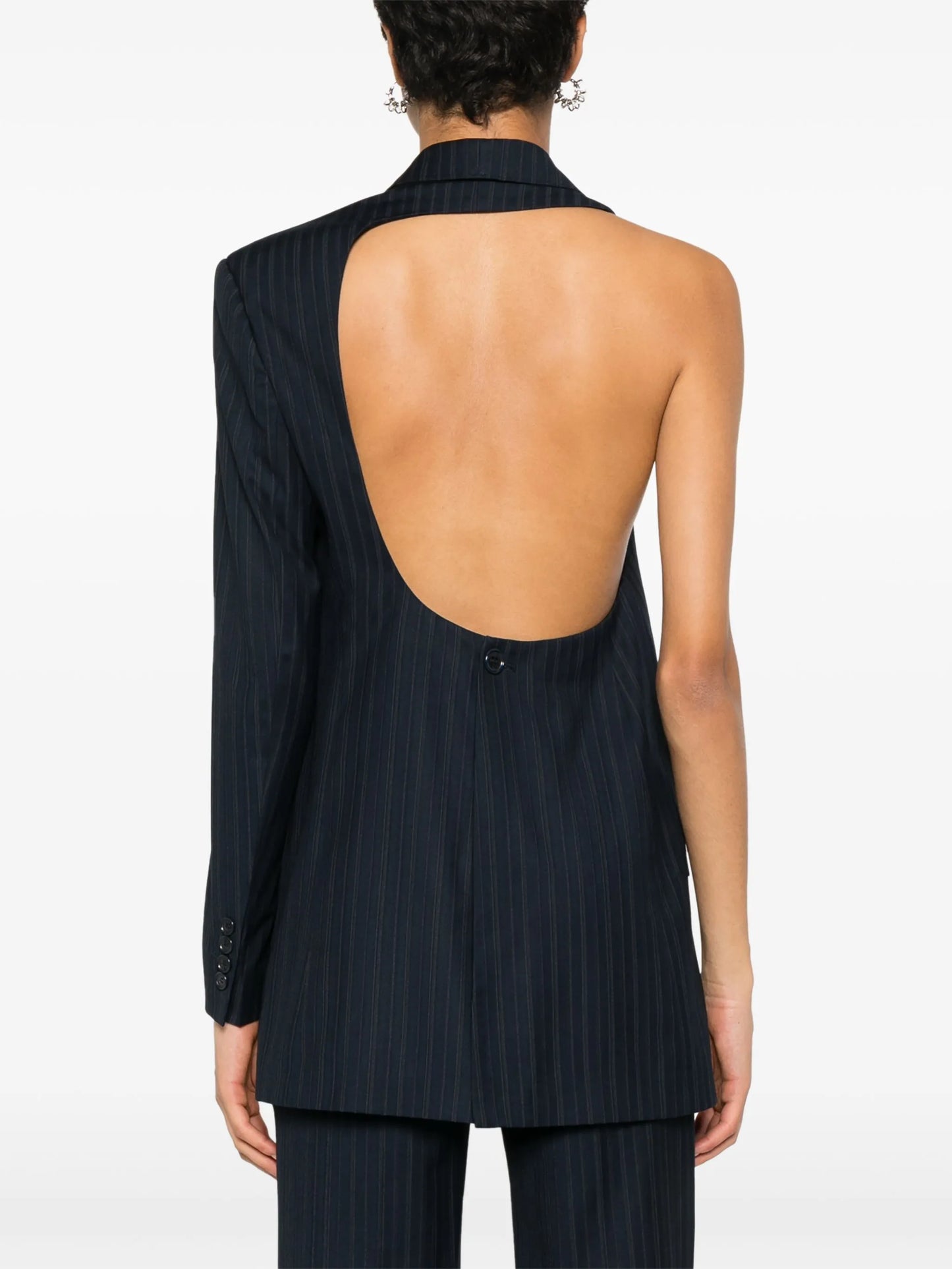 pinstriped asymmetric blazer