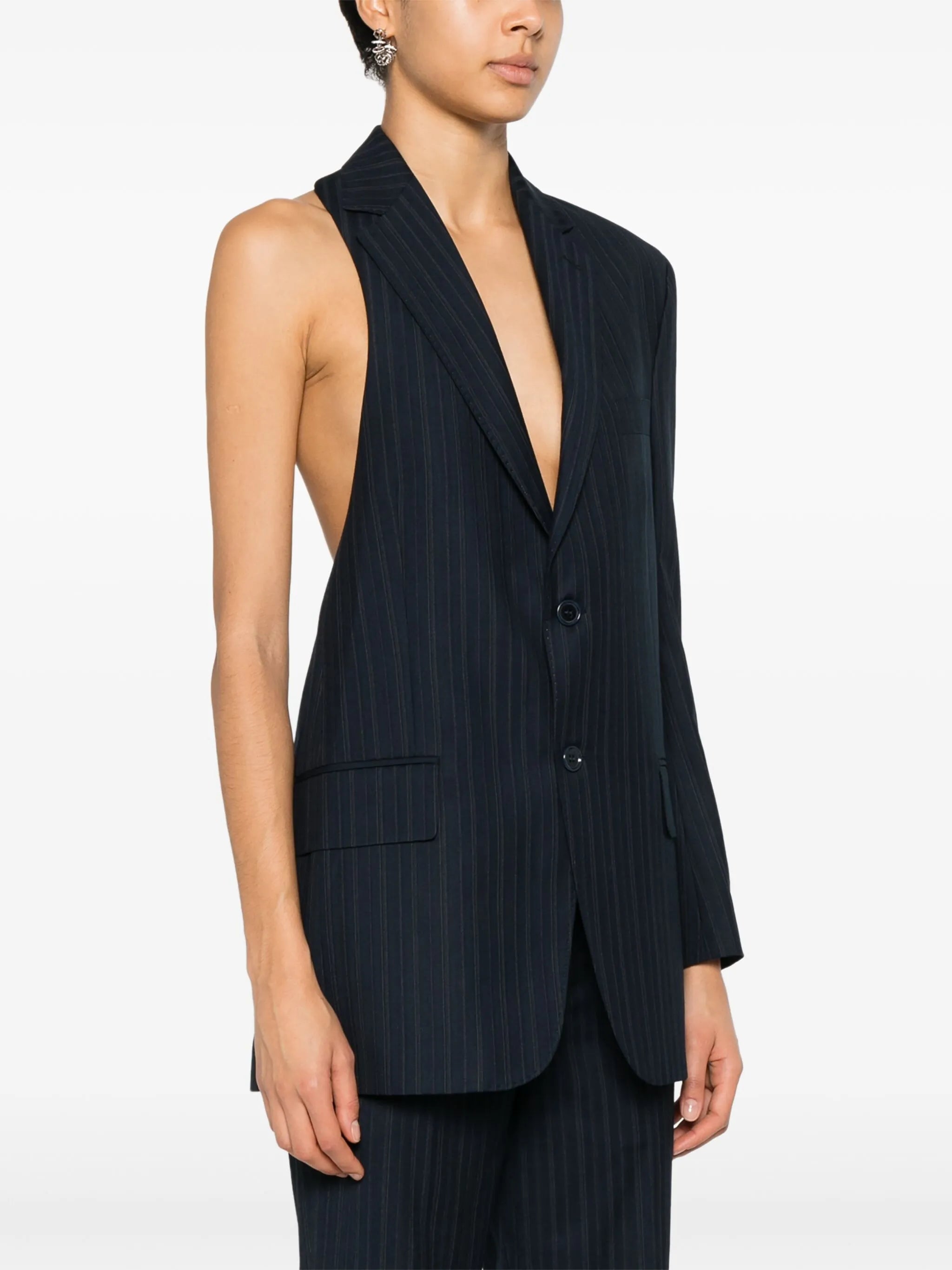 pinstriped asymmetric blazer