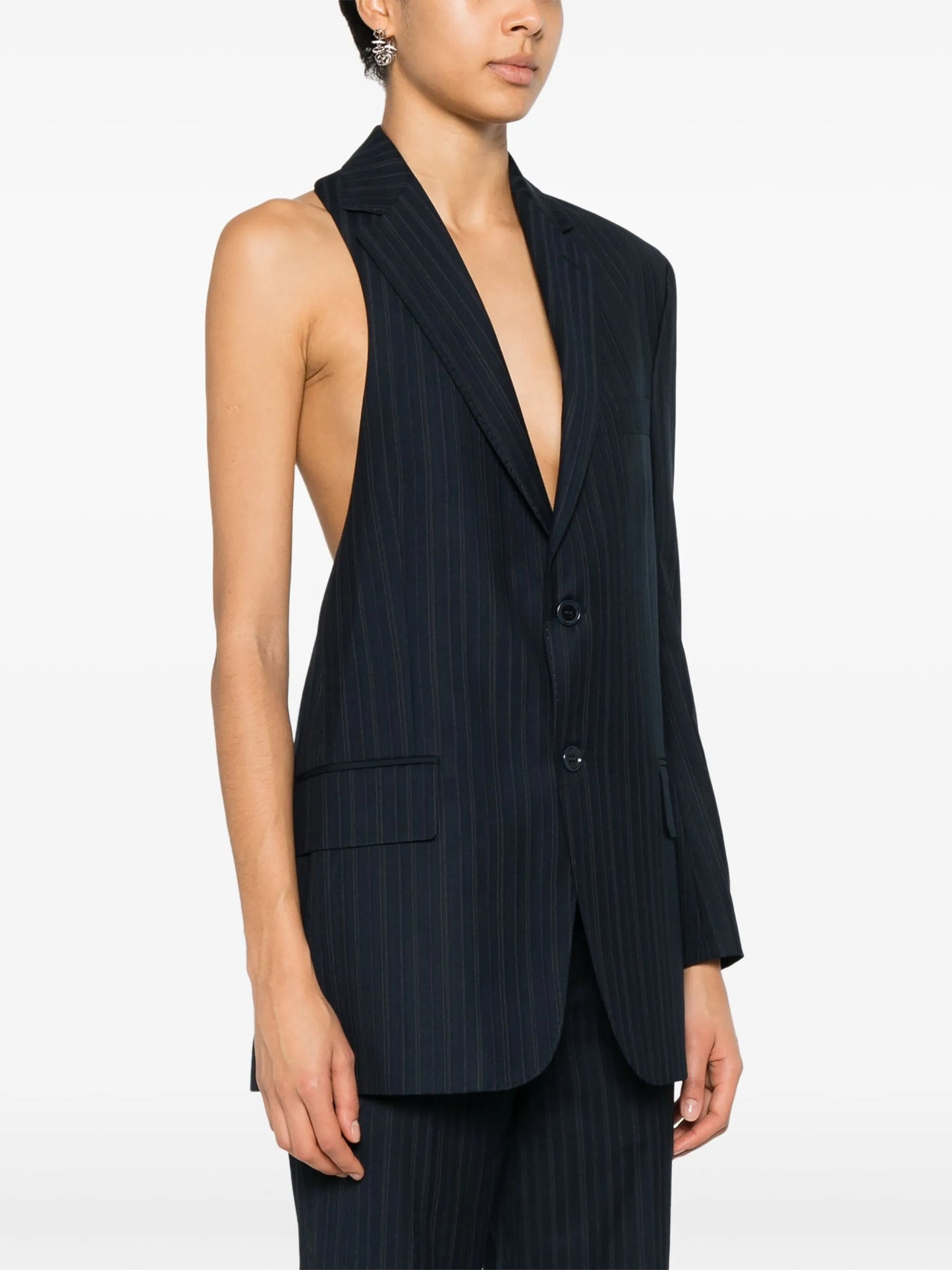 pinstriped asymmetric blazer