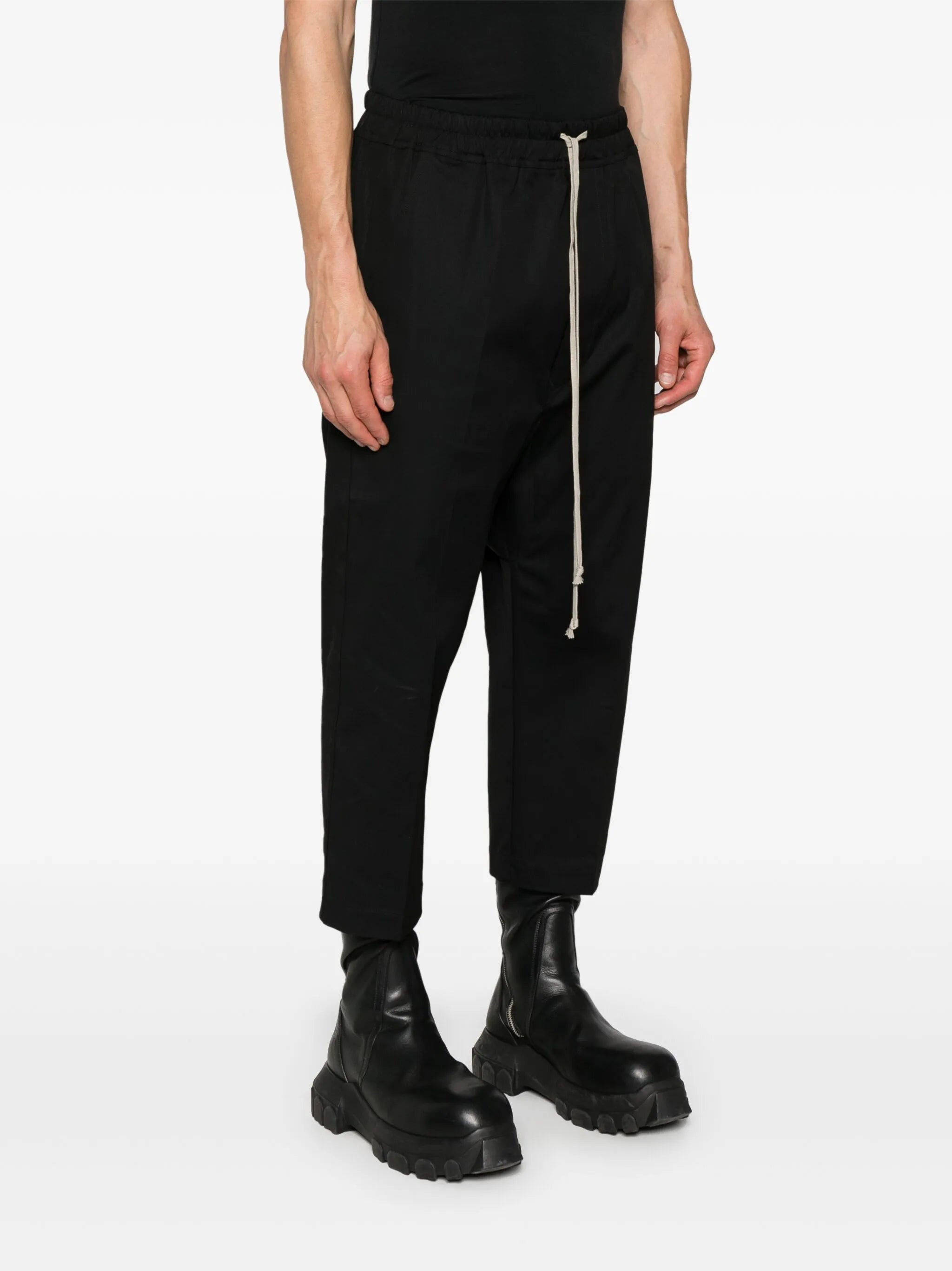 drop-crotch tapered trousers
