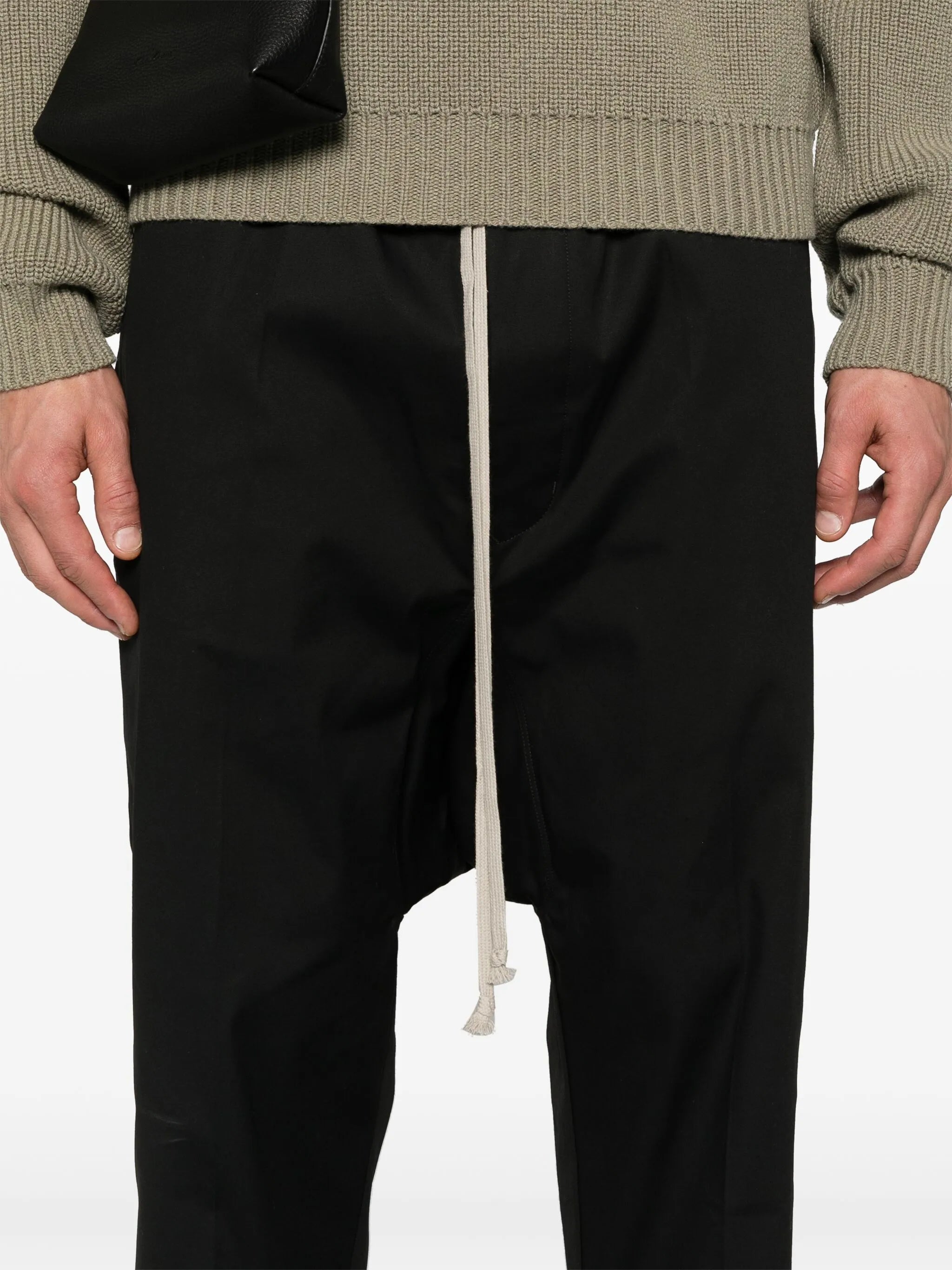 drop-crotch tapered trousers