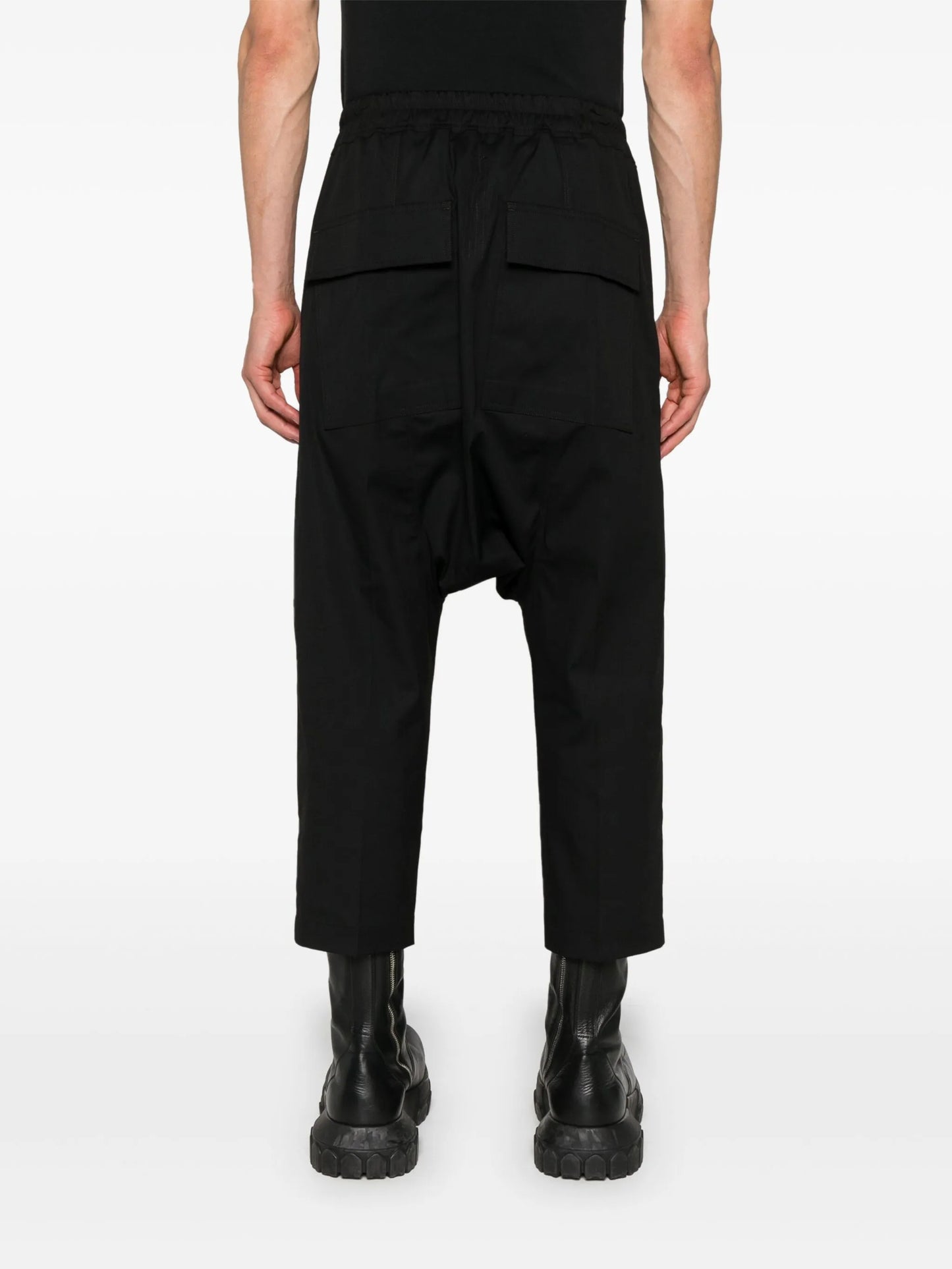 drop-crotch tapered trousers