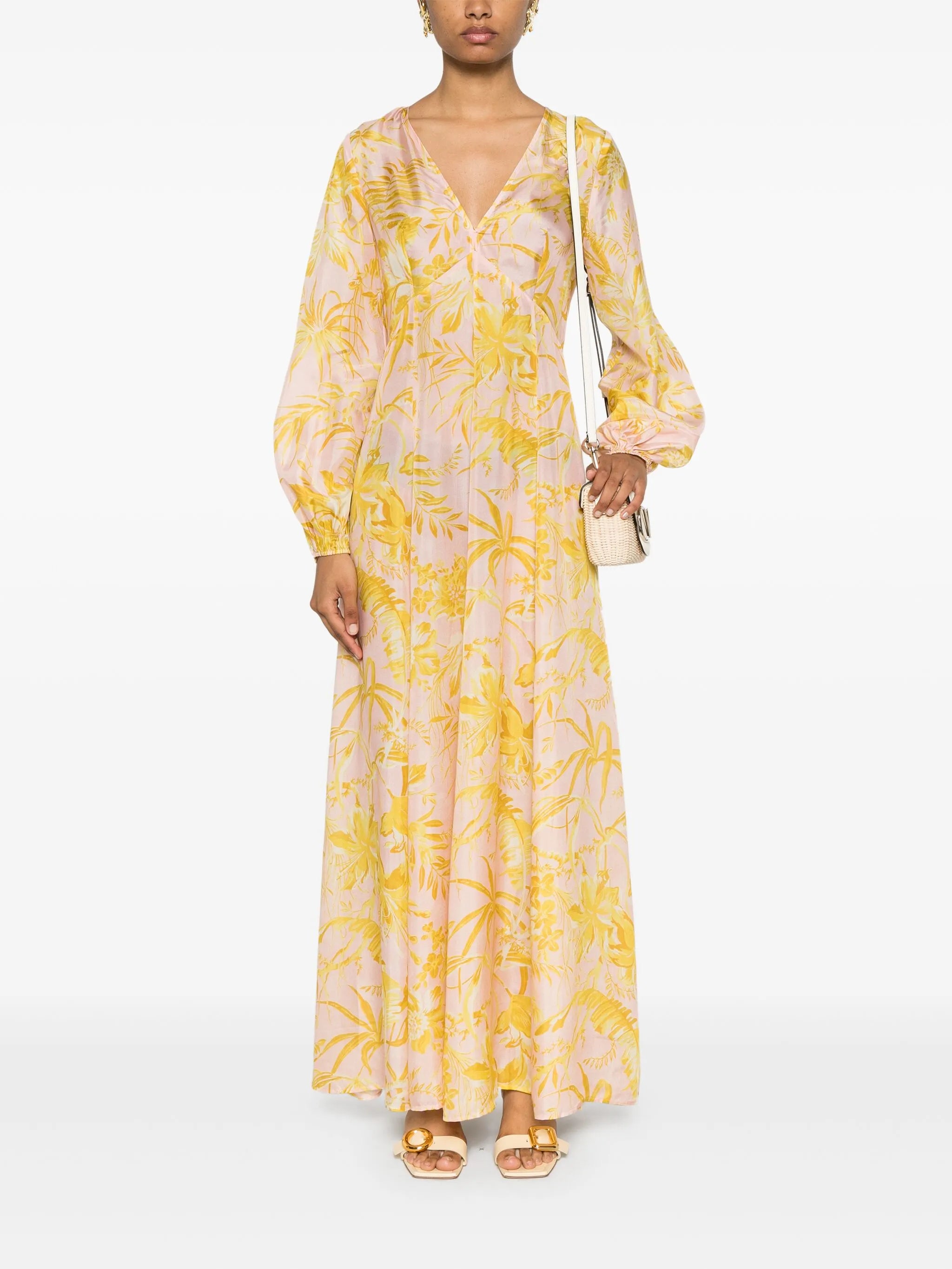 Golden floral-print maxi dress