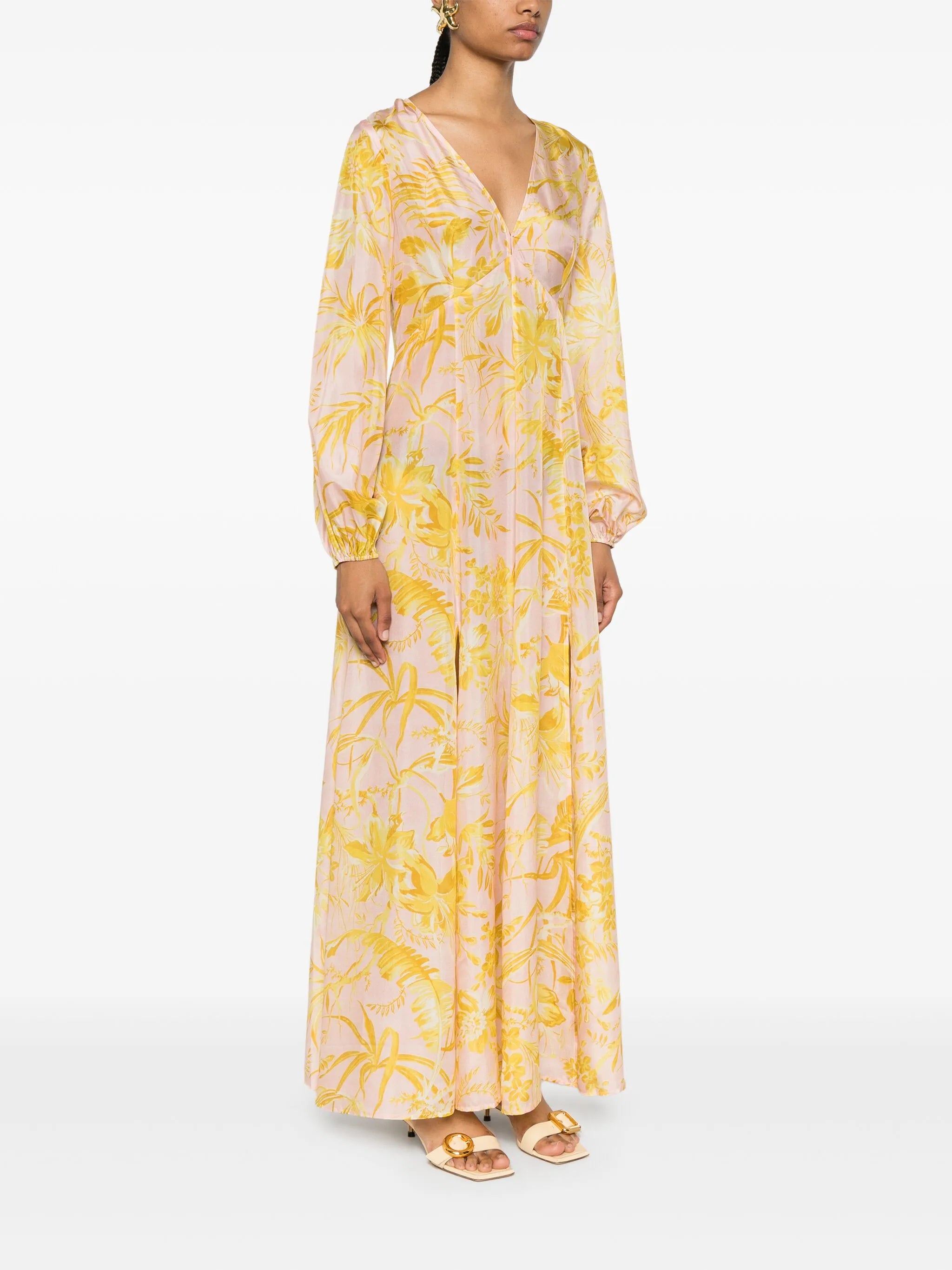 Golden floral-print maxi dress
