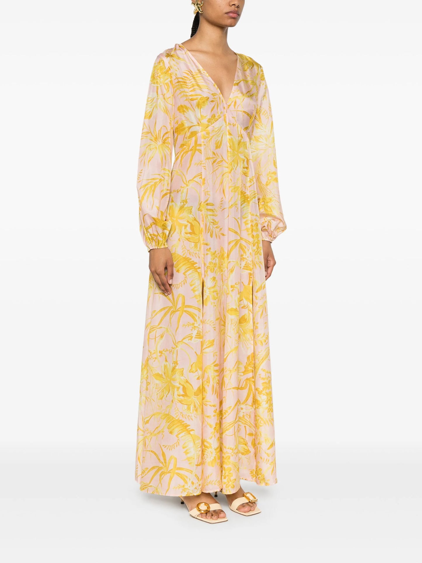 Golden floral-print maxi dress