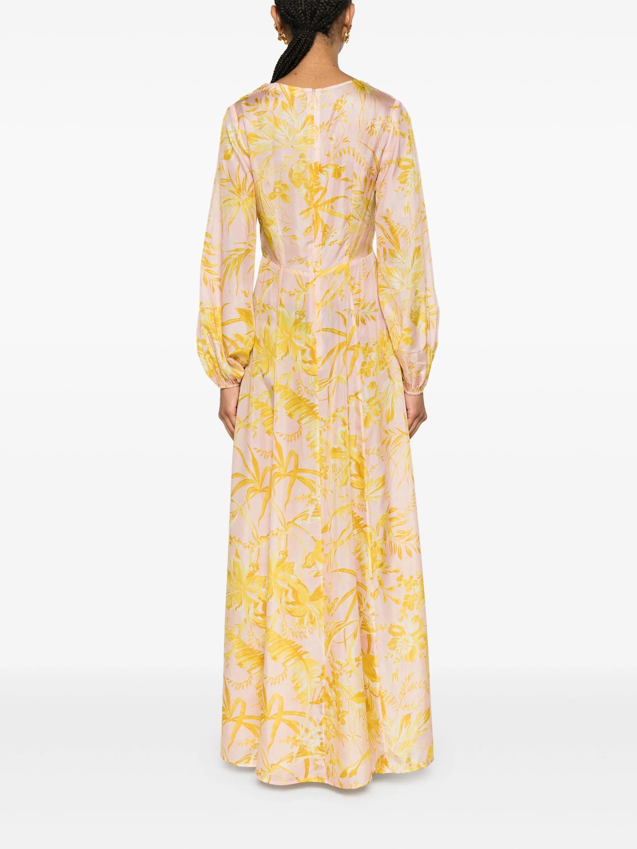 Golden floral-print maxi dress