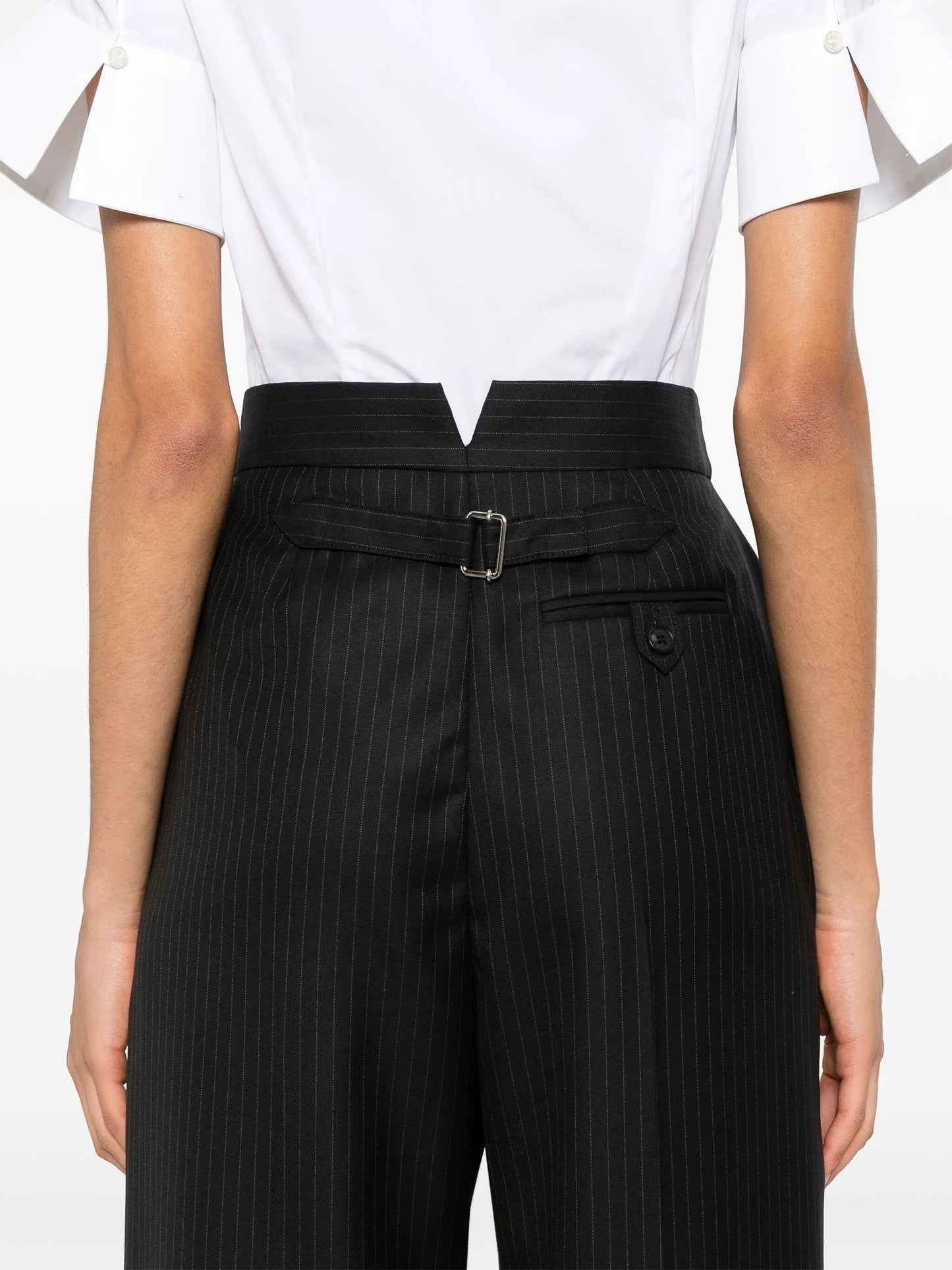 pinstripe tailored wool trousers
