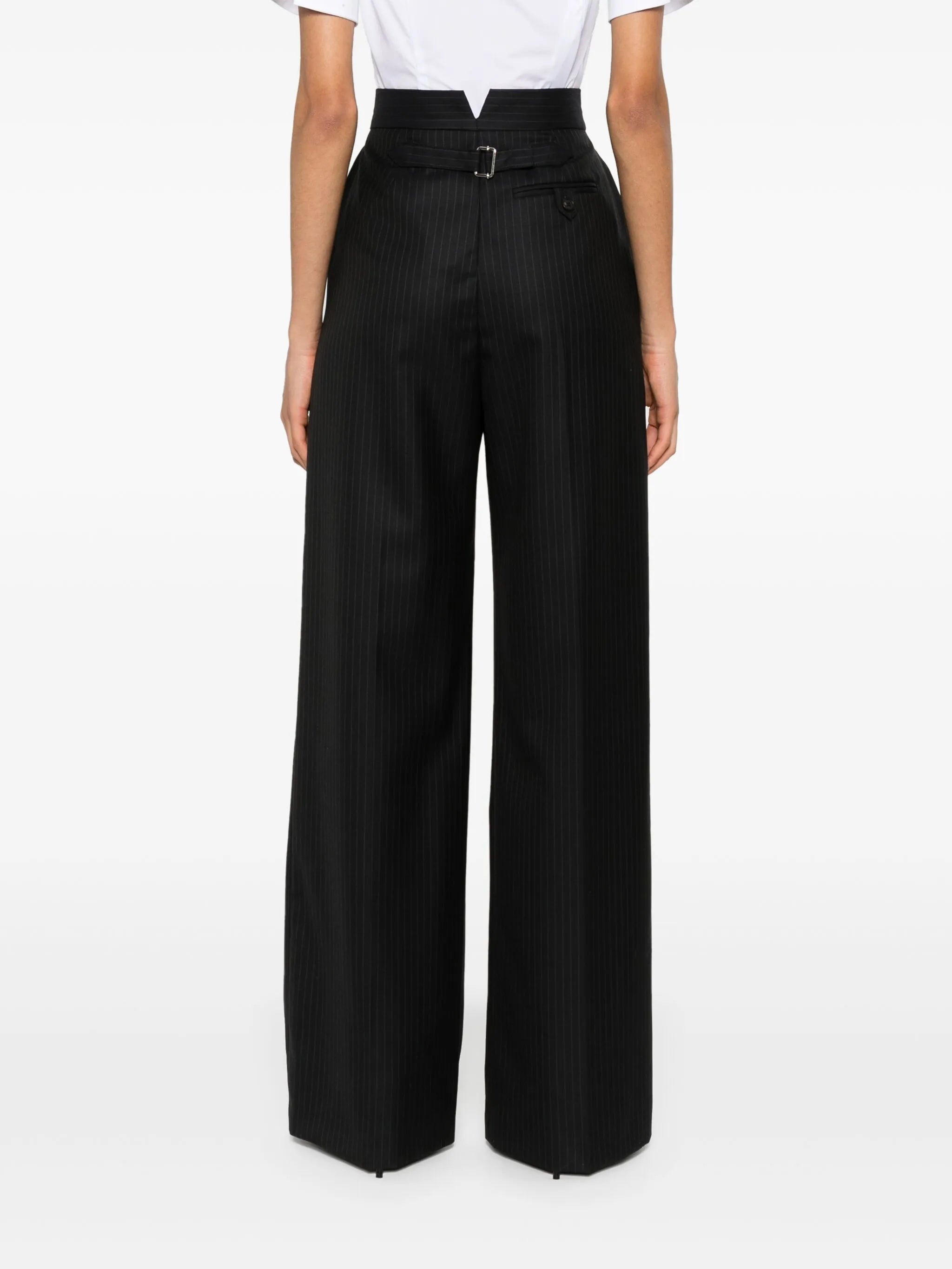 pinstripe tailored wool trousers