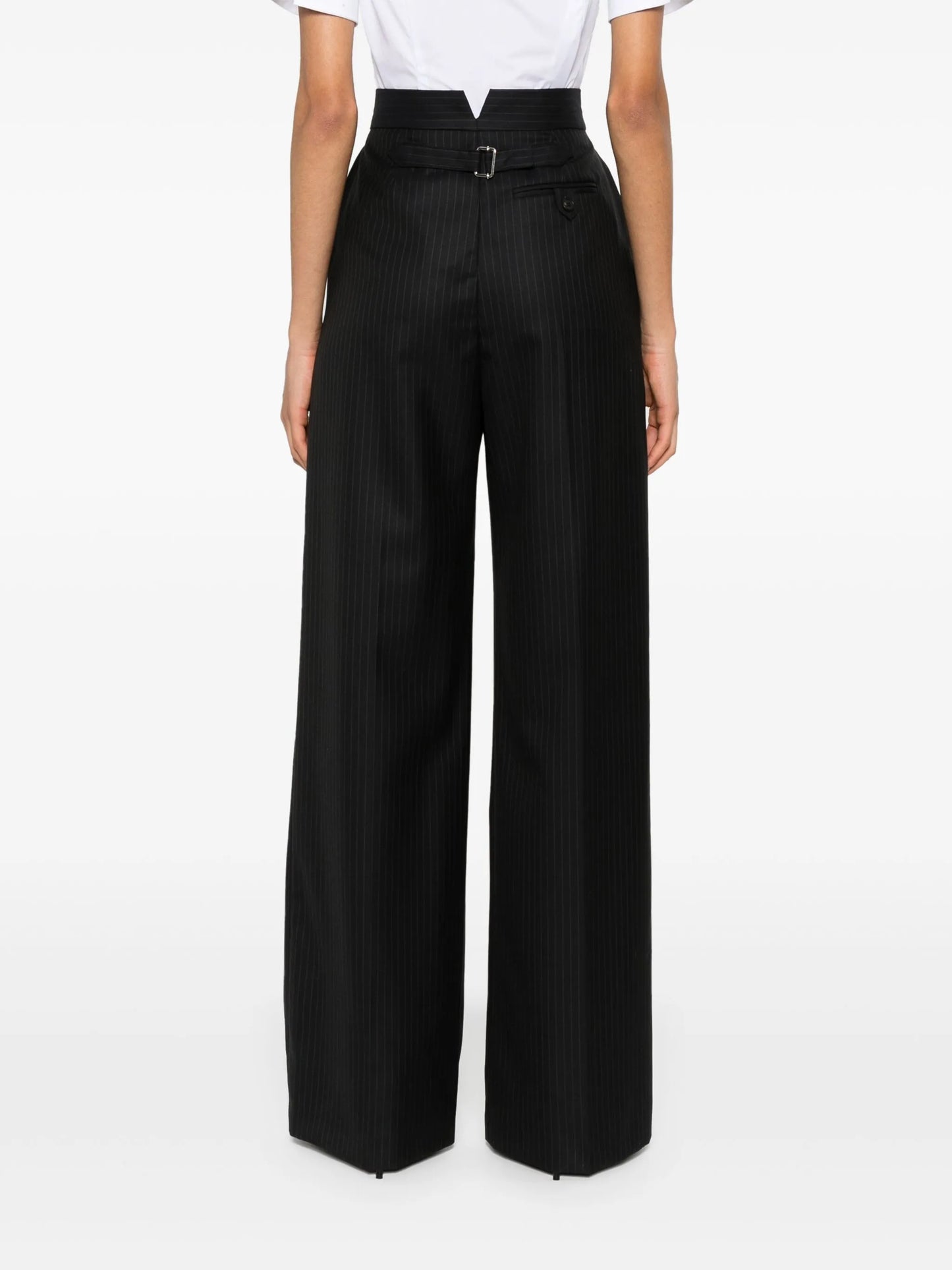 pinstripe tailored wool trousers