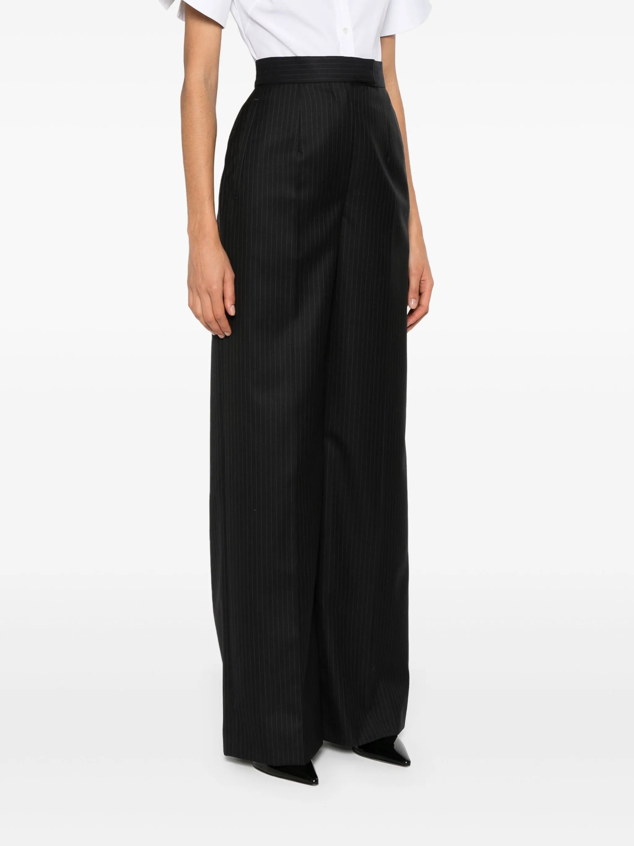 pinstripe tailored wool trousers