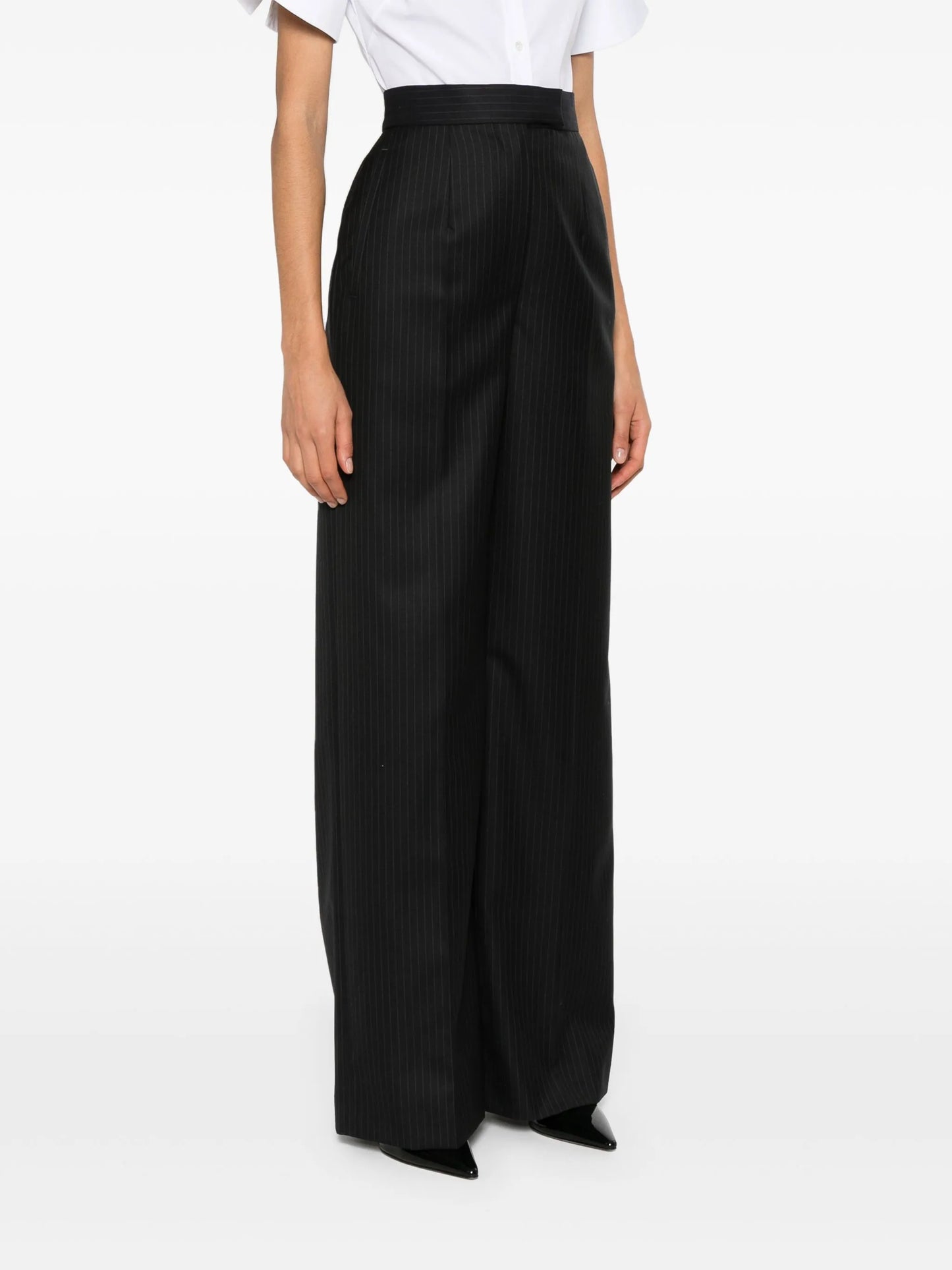 pinstripe tailored wool trousers