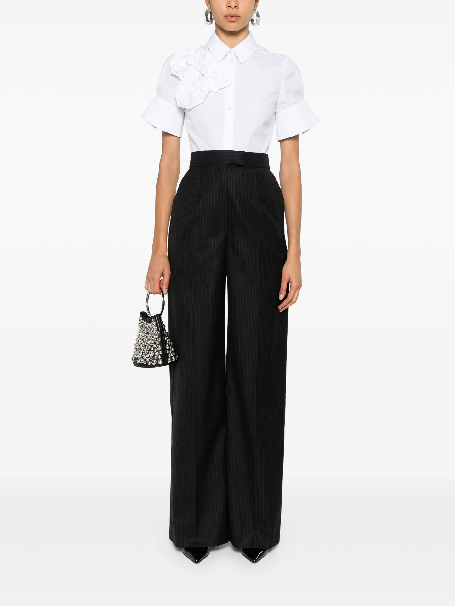 pinstripe tailored wool trousers