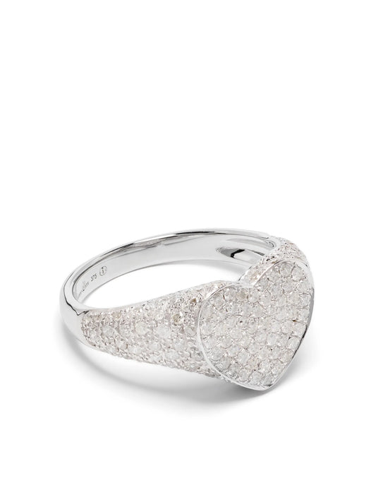 9kt white gold Chevalière diamond ring