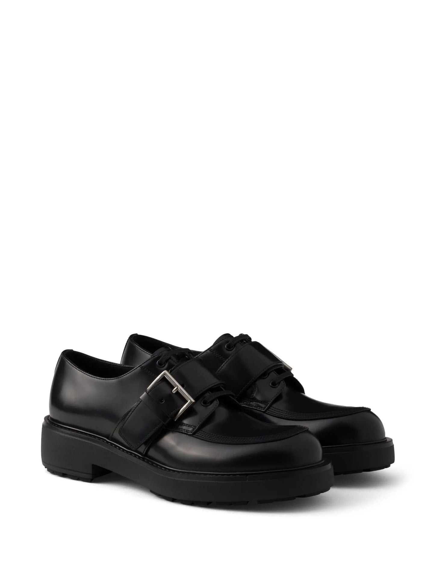 brushed leather buckled derby shoes