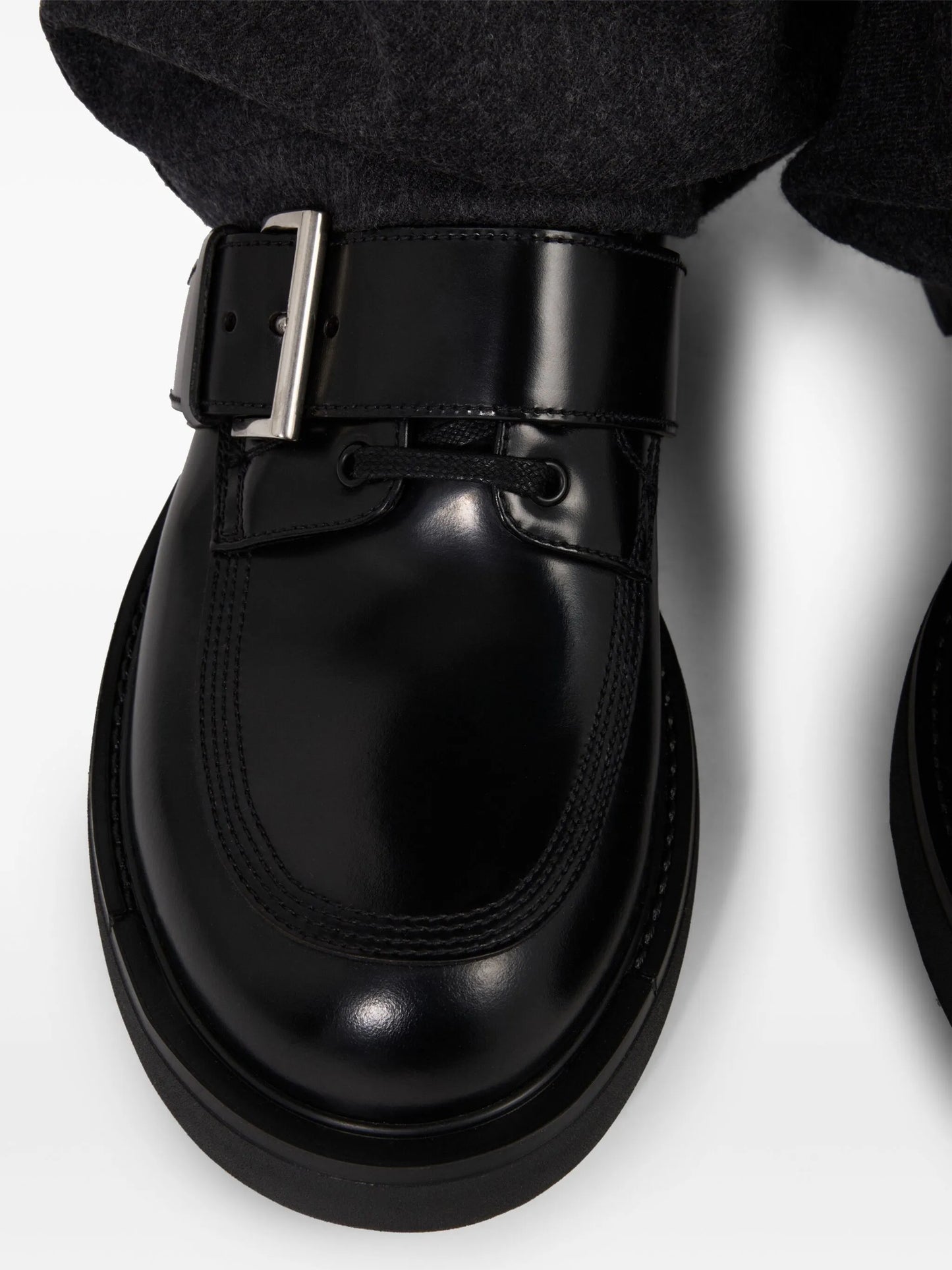 brushed leather buckled derby shoes