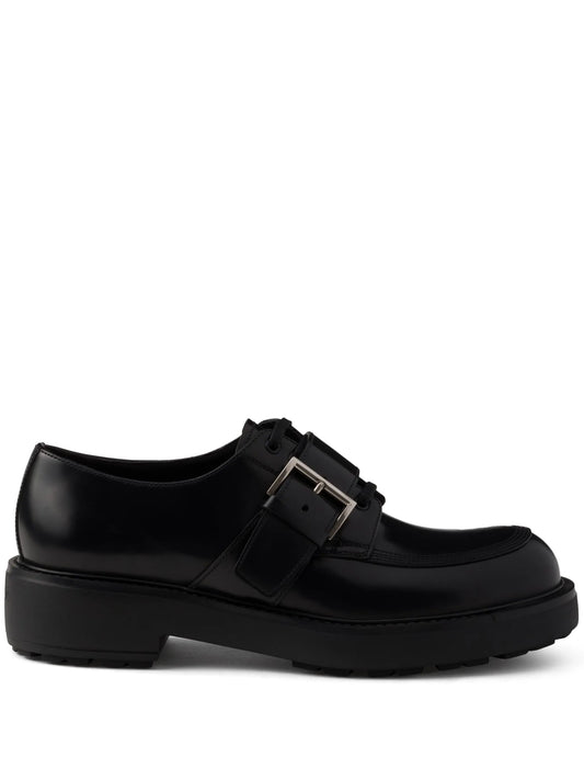 brushed leather buckled derby shoes