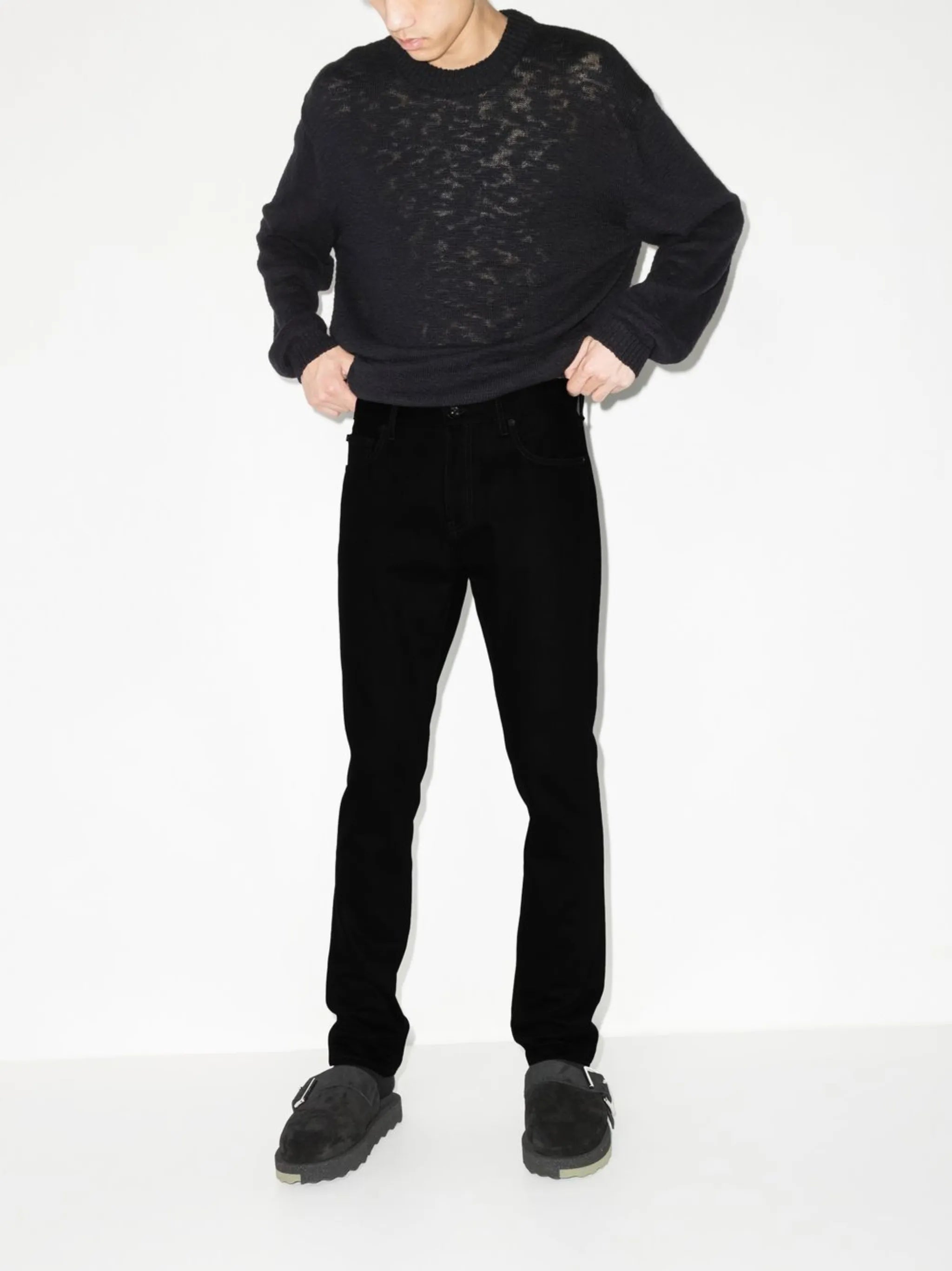 Diag-stripe straight leg jeans