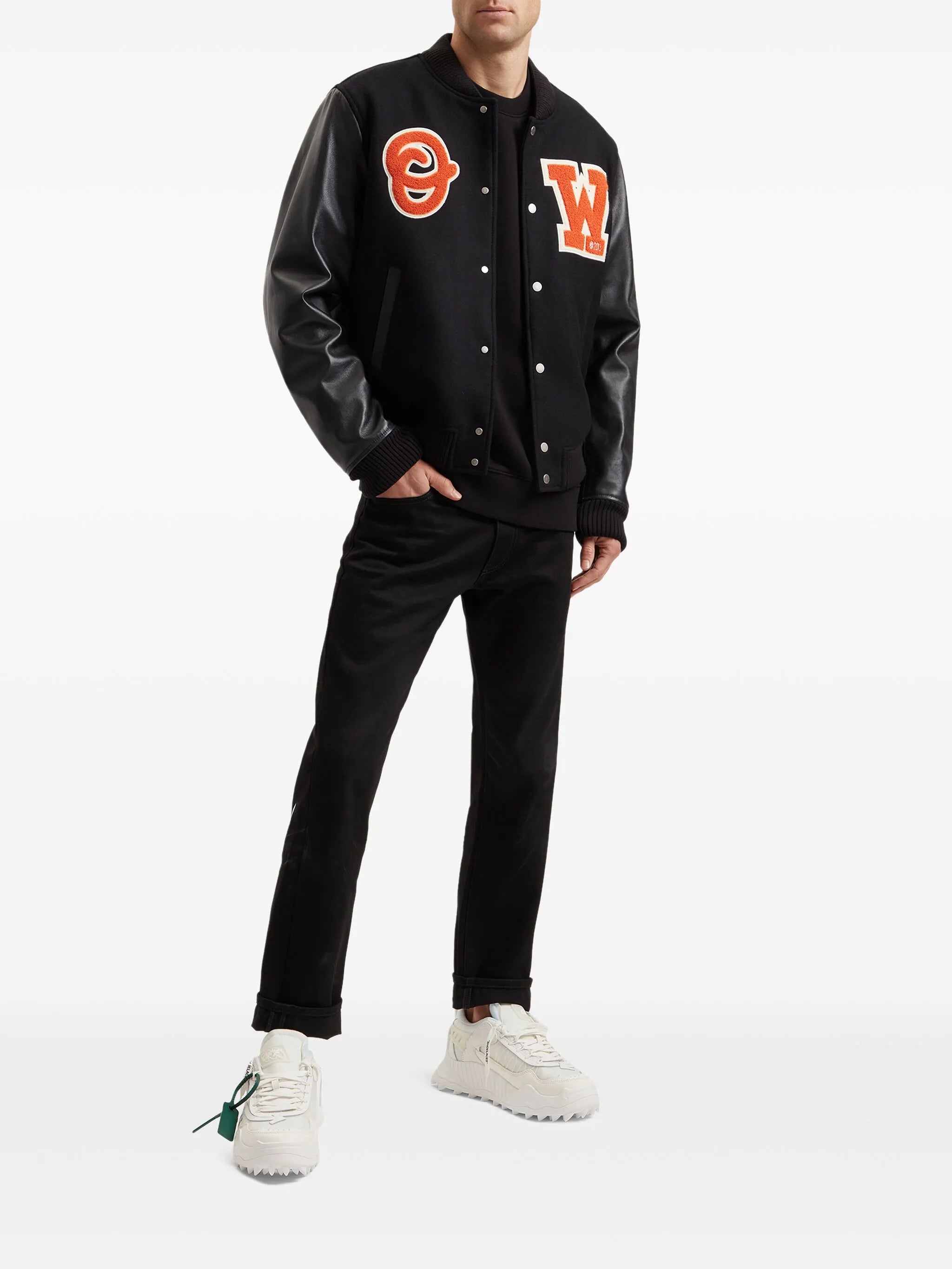 Diag-print straight-leg jeans