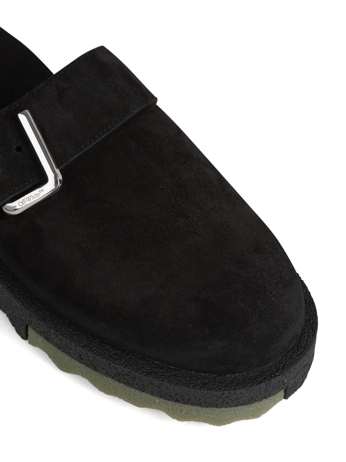Black Buckle Detail Suede Slippers