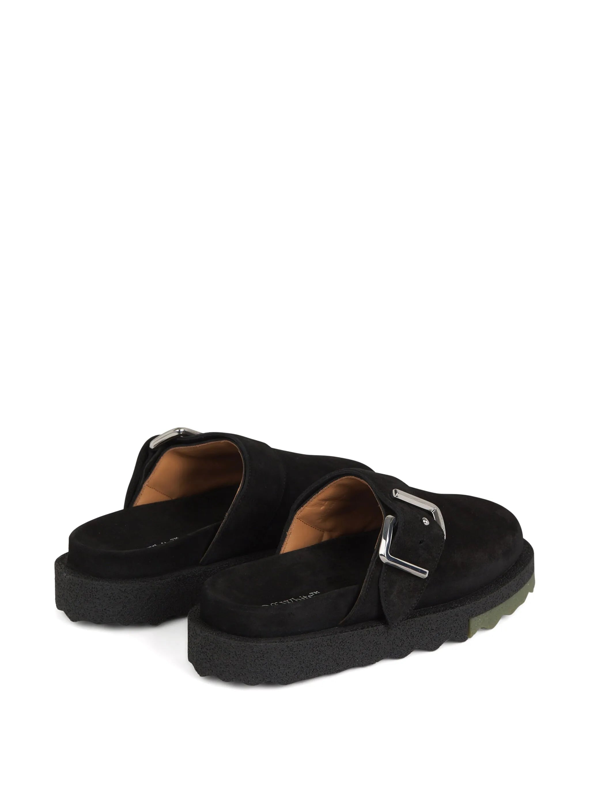 Black Buckle Detail Suede Slippers