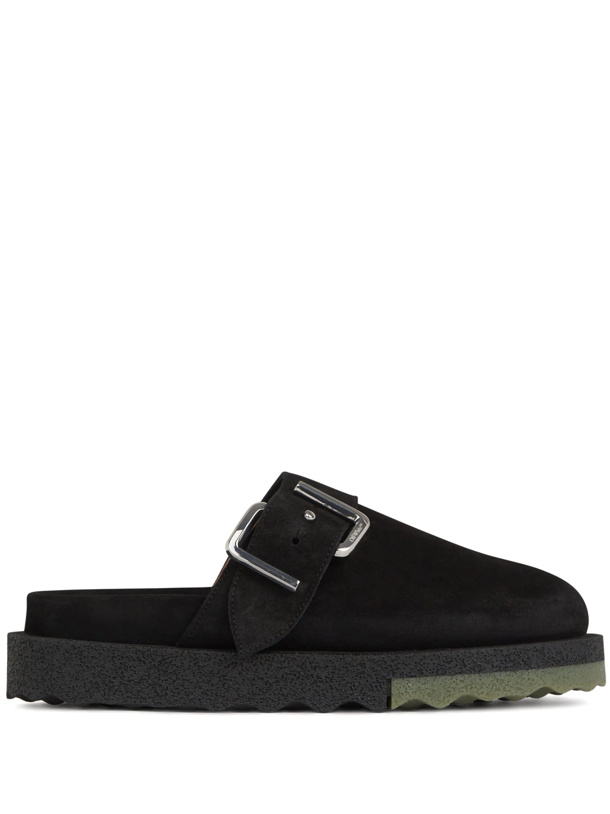 Black Buckle Detail Suede Slippers