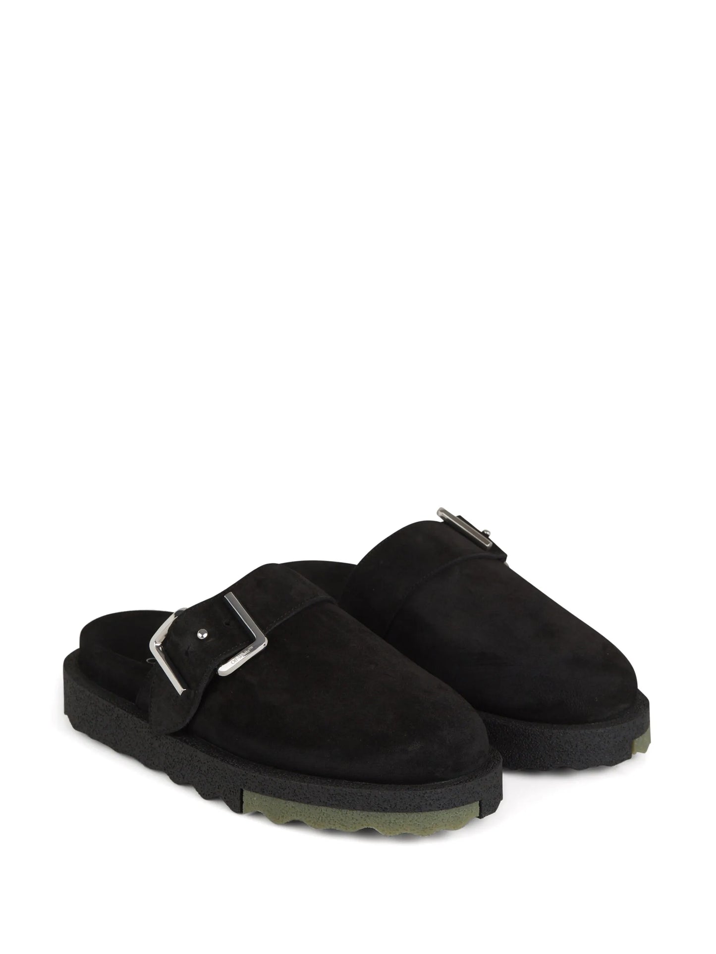 Black Buckle Detail Suede Slippers