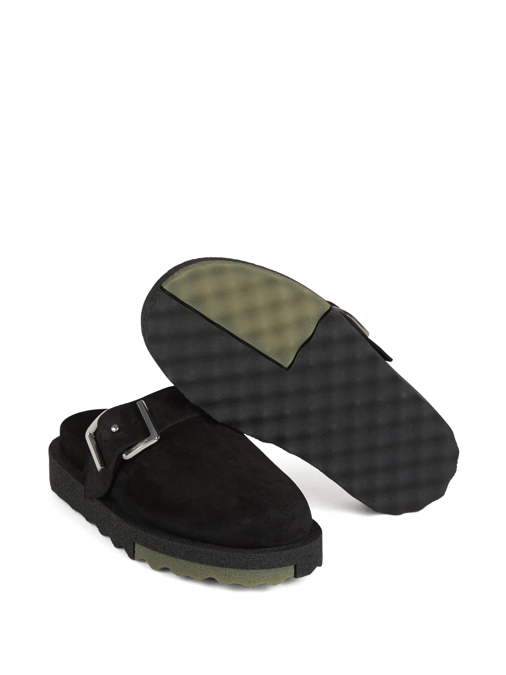 Black Buckle Detail Suede Slippers