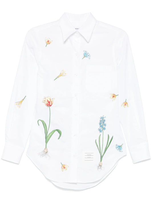 floral-embroidery cotton shirt