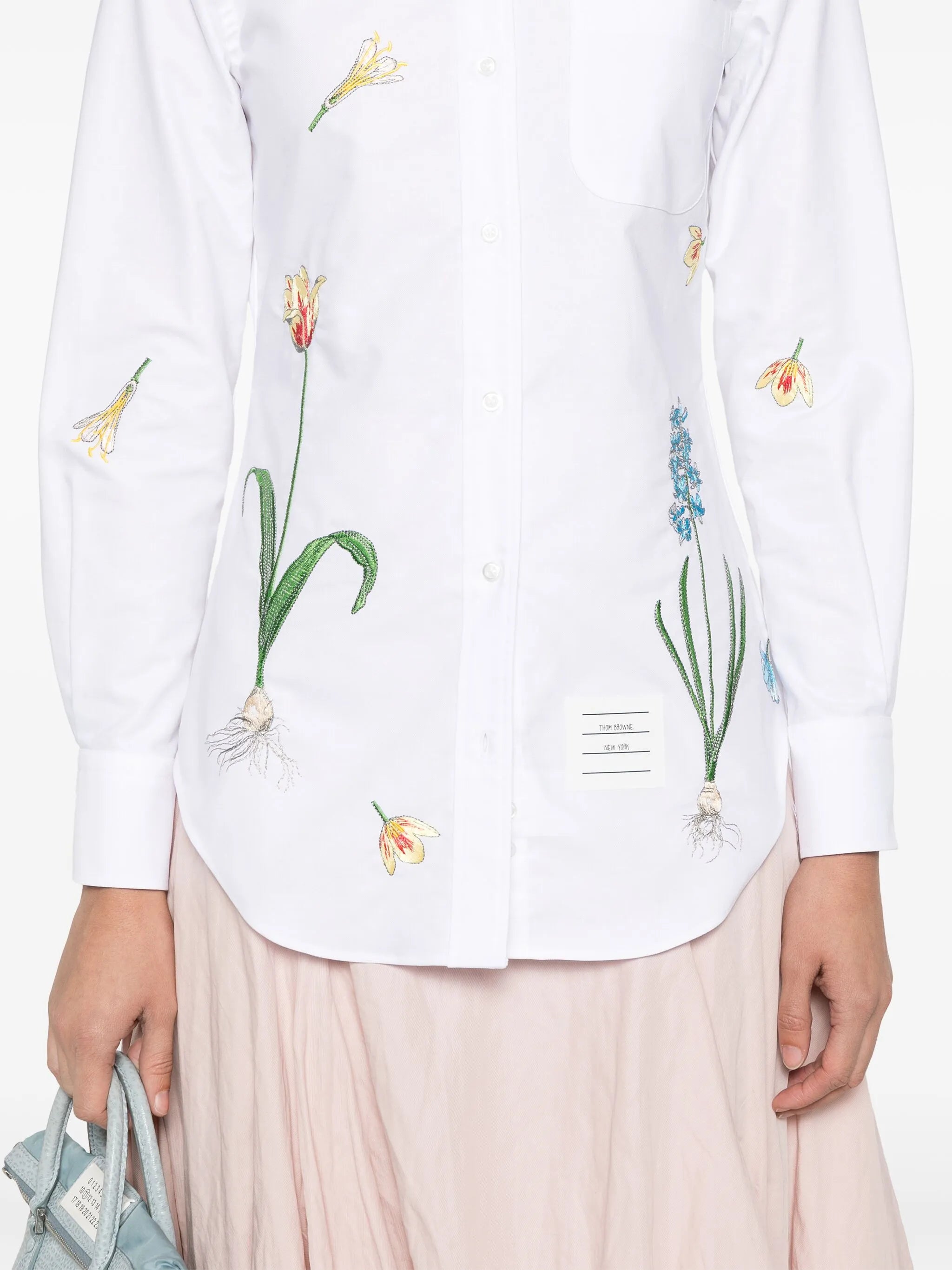 floral-embroidery cotton shirt