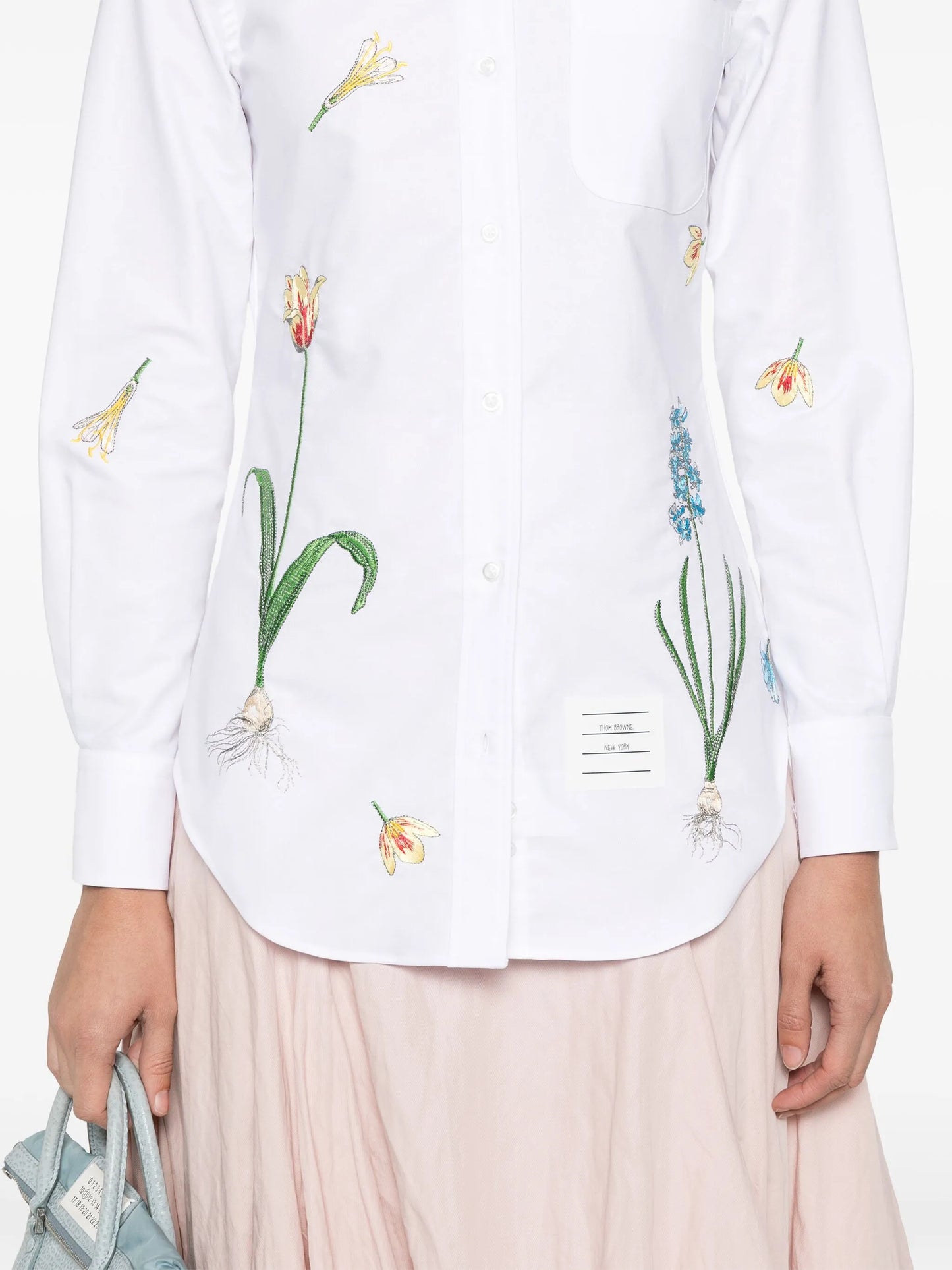 floral-embroidery cotton shirt