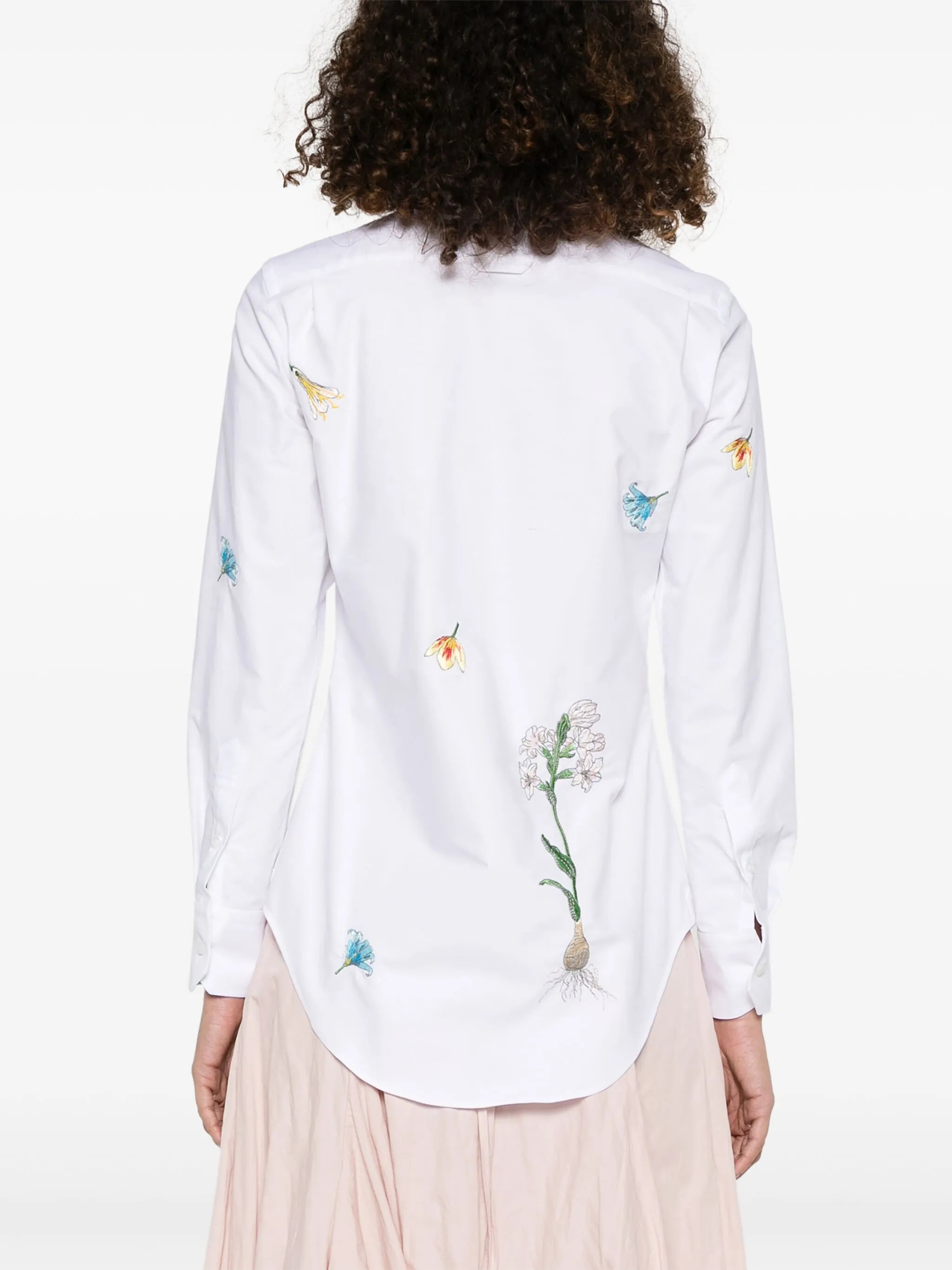 floral-embroidery cotton shirt
