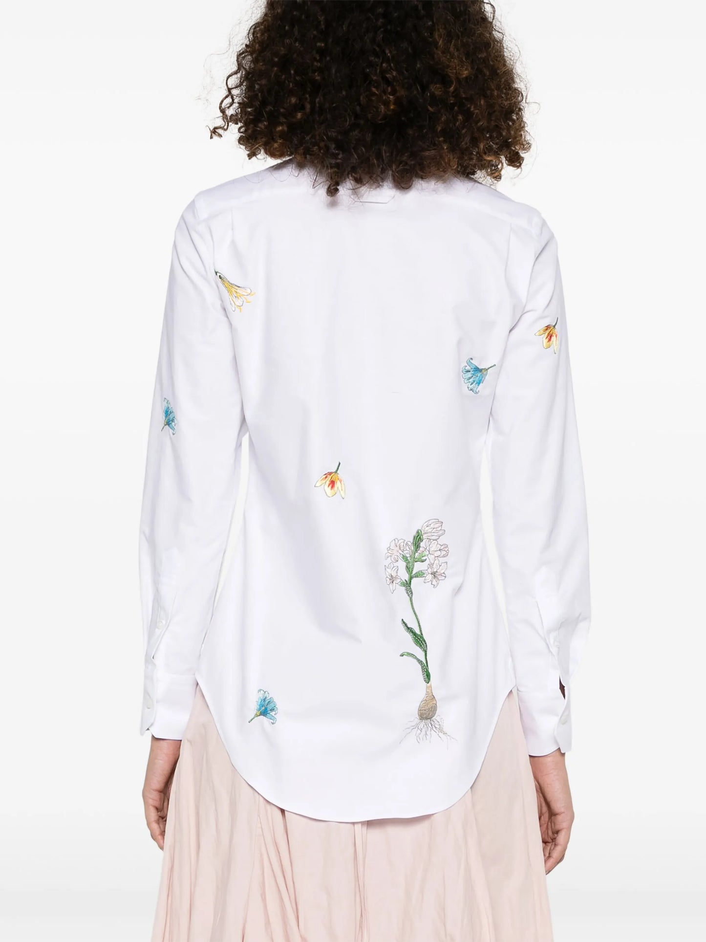 floral-embroidery cotton shirt
