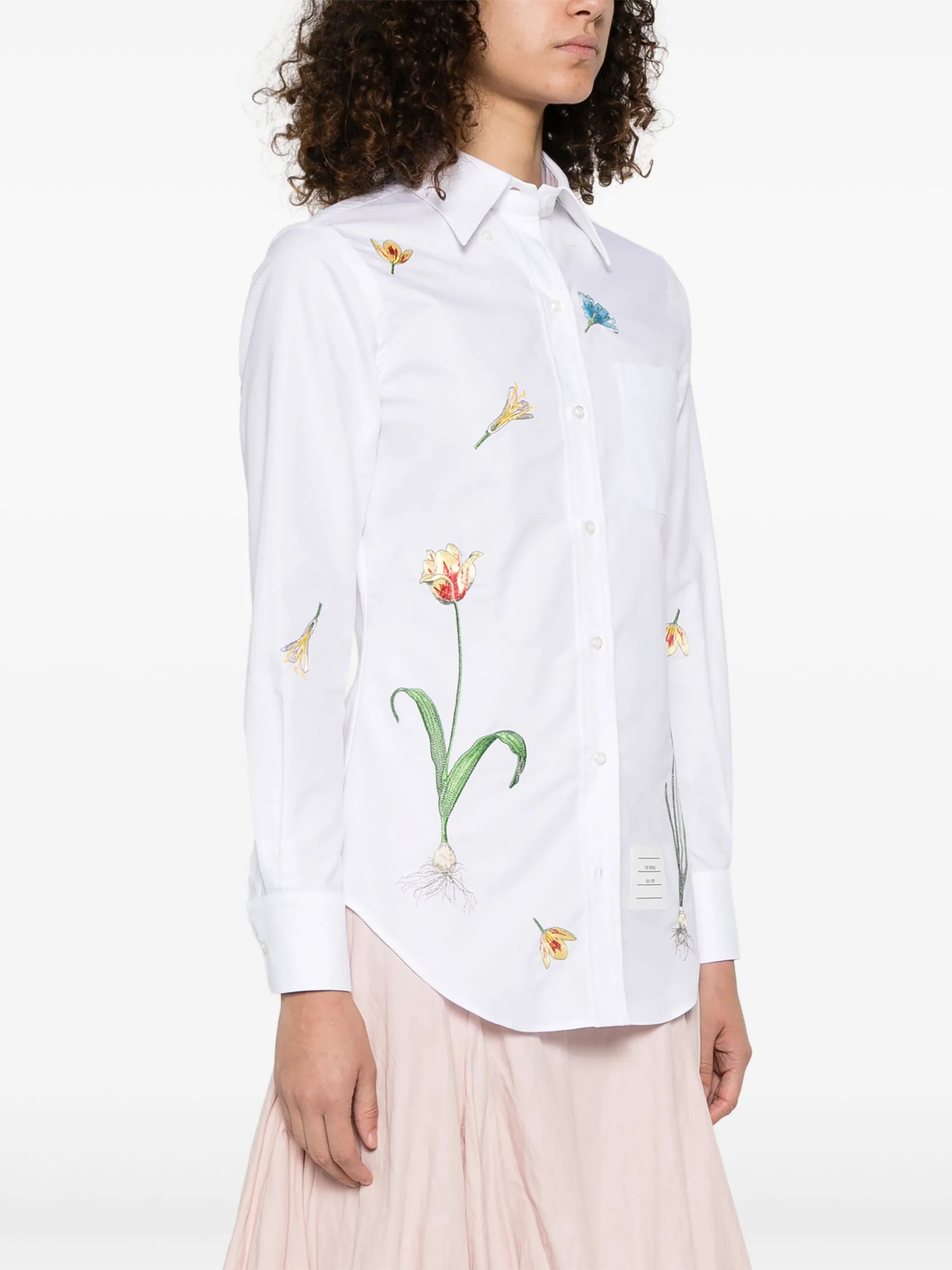 floral-embroidery cotton shirt