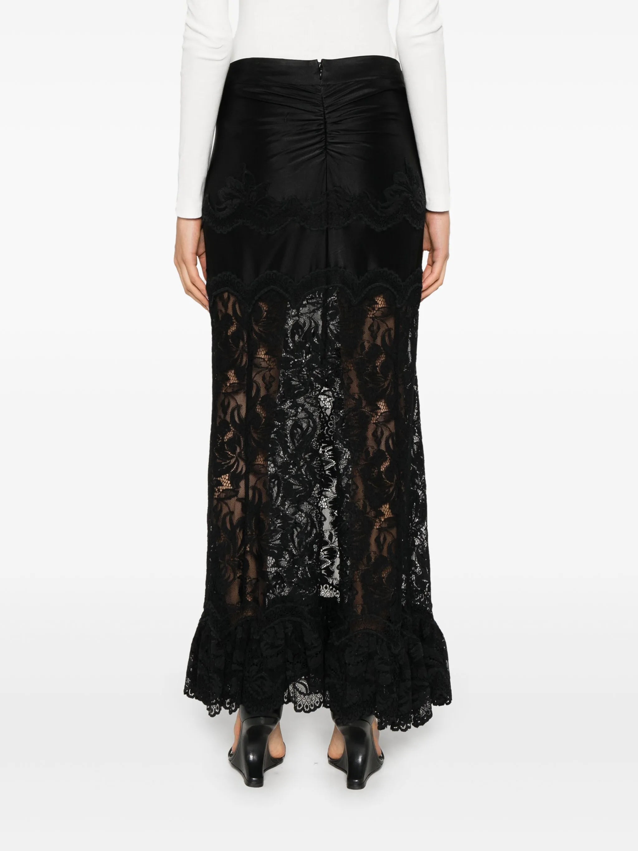 lace ruffled maxi skirt