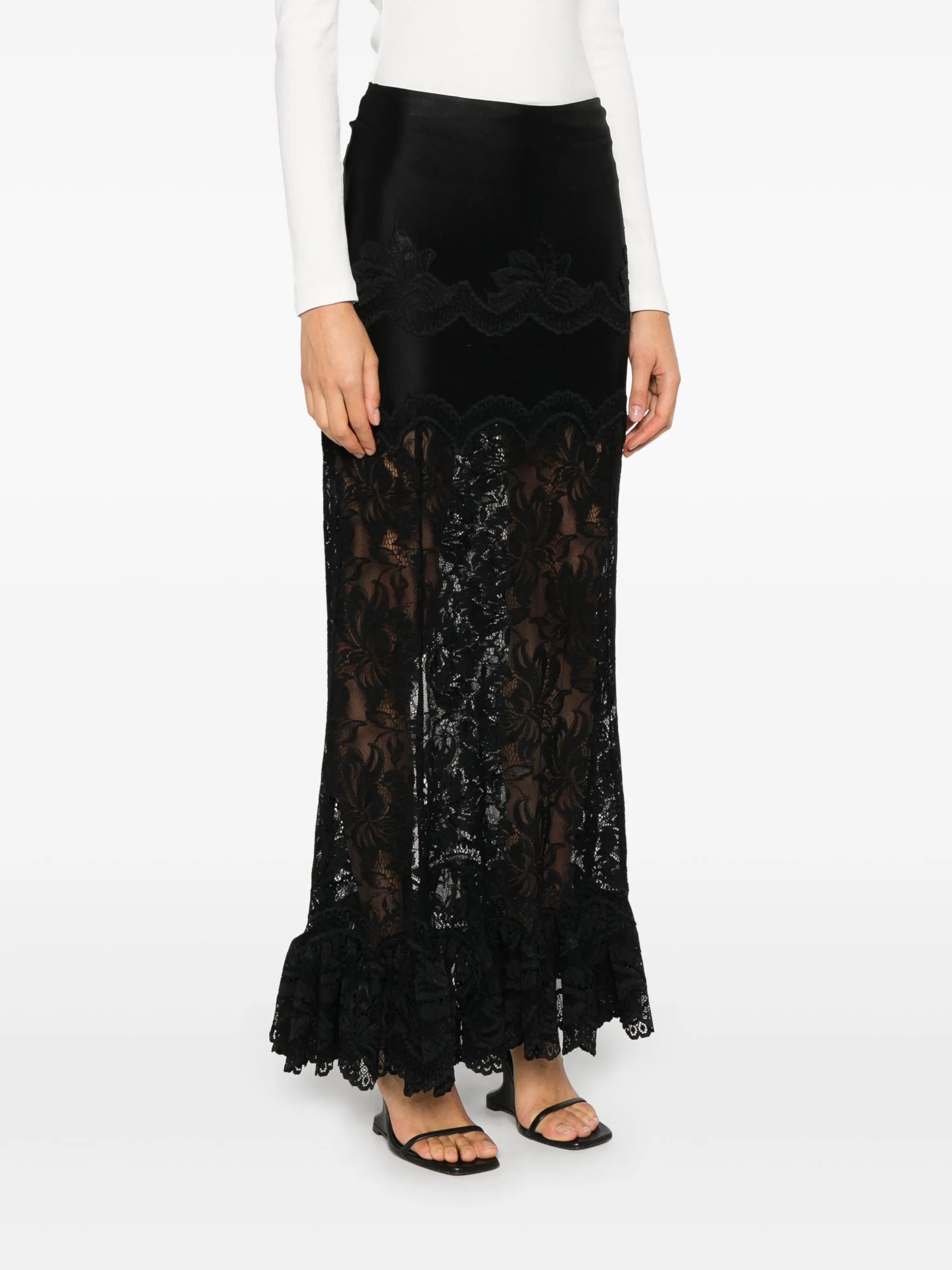 lace ruffled maxi skirt