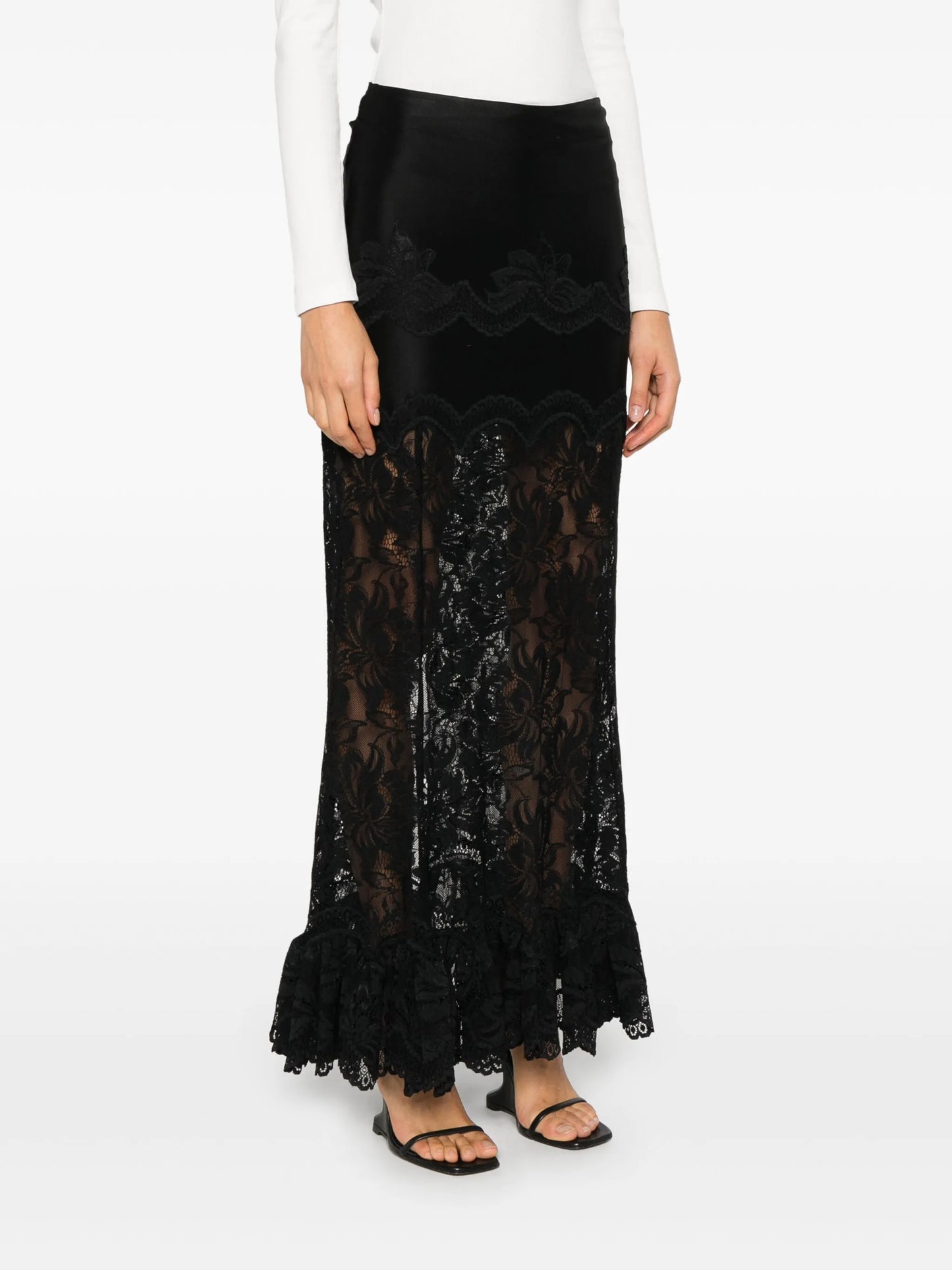 lace ruffled maxi skirt