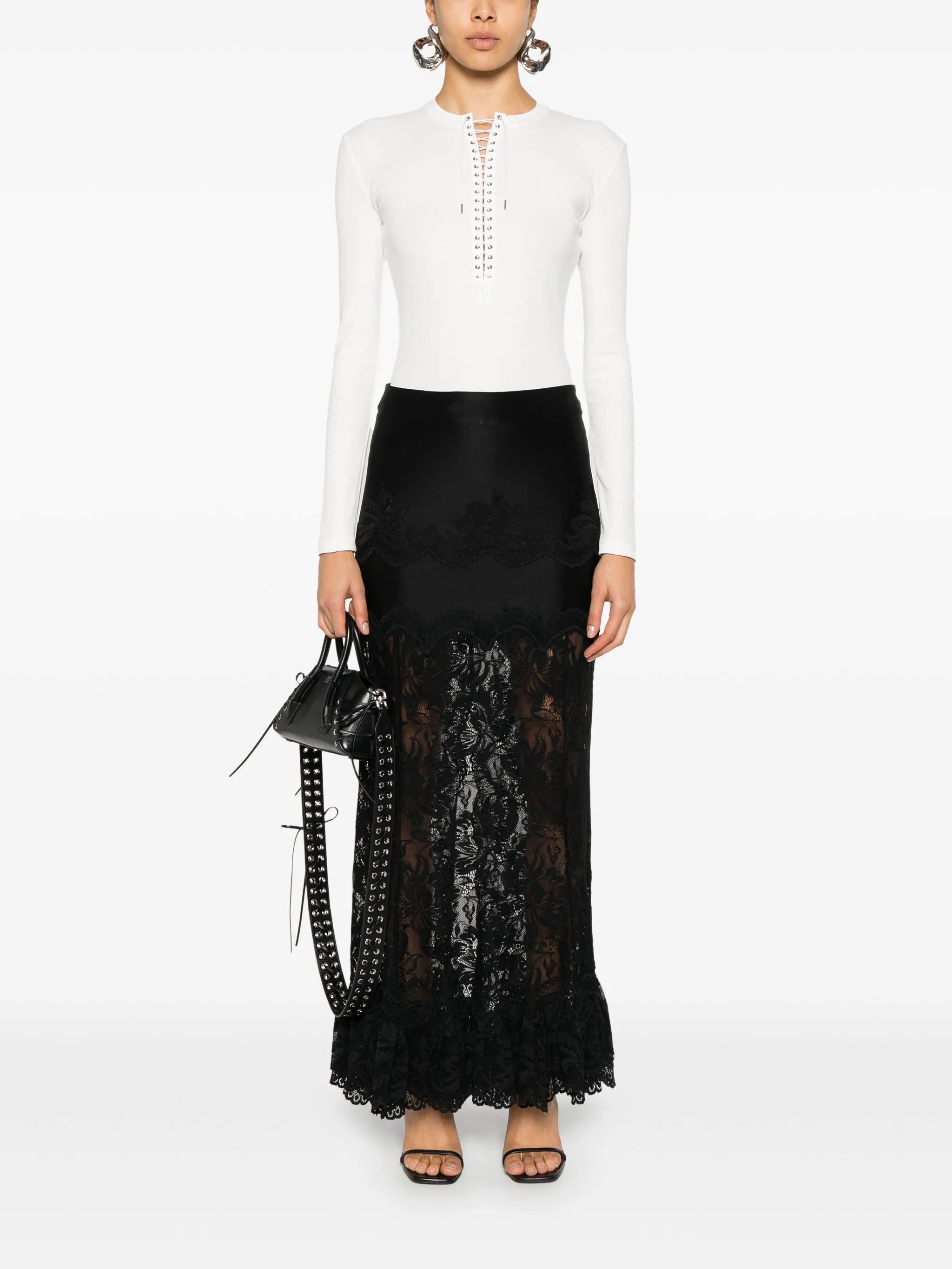 lace ruffled maxi skirt