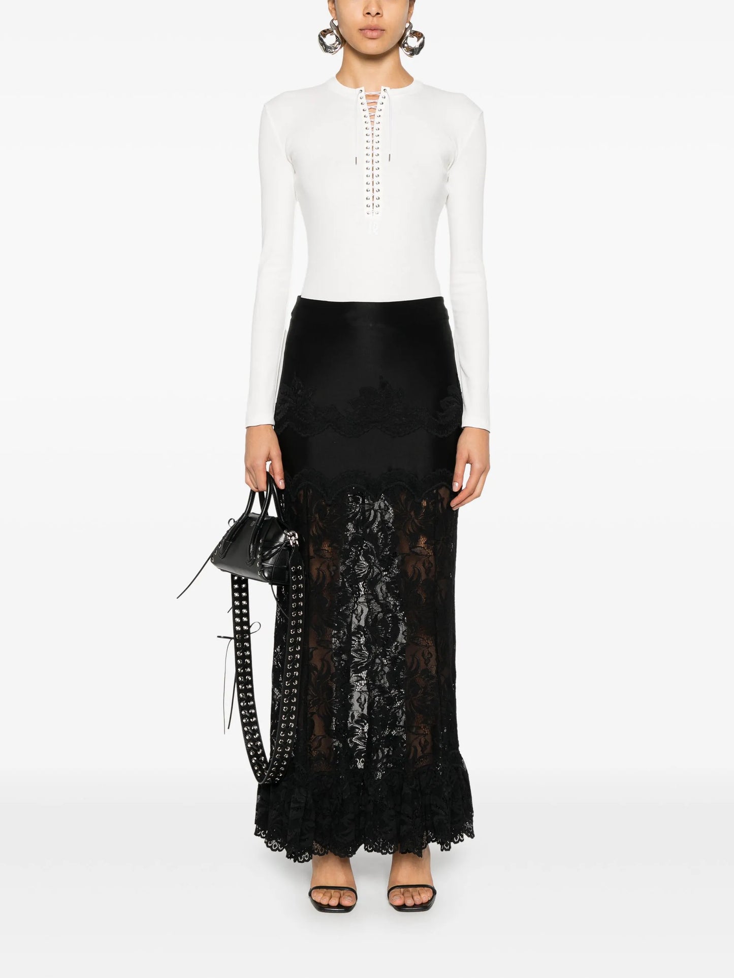 lace ruffled maxi skirt