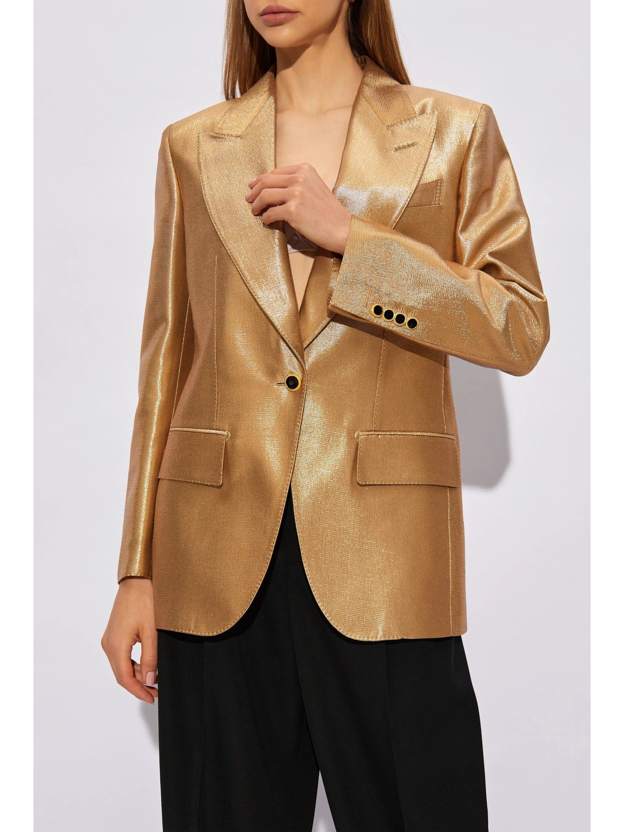 metallic-effect peak-lapels blazer