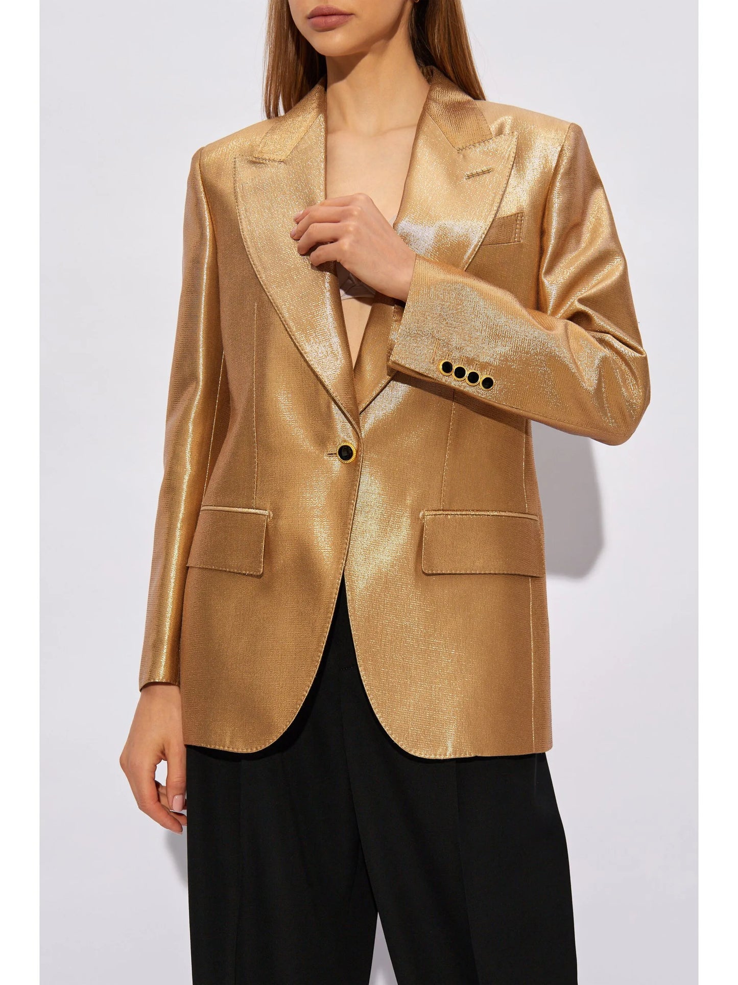 metallic-effect peak-lapels blazer
