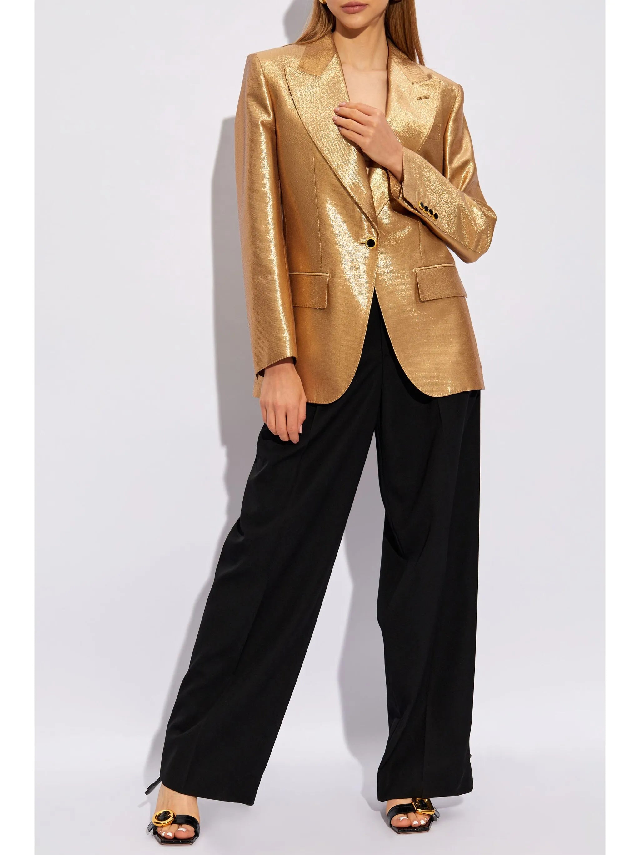 metallic-effect peak-lapels blazer