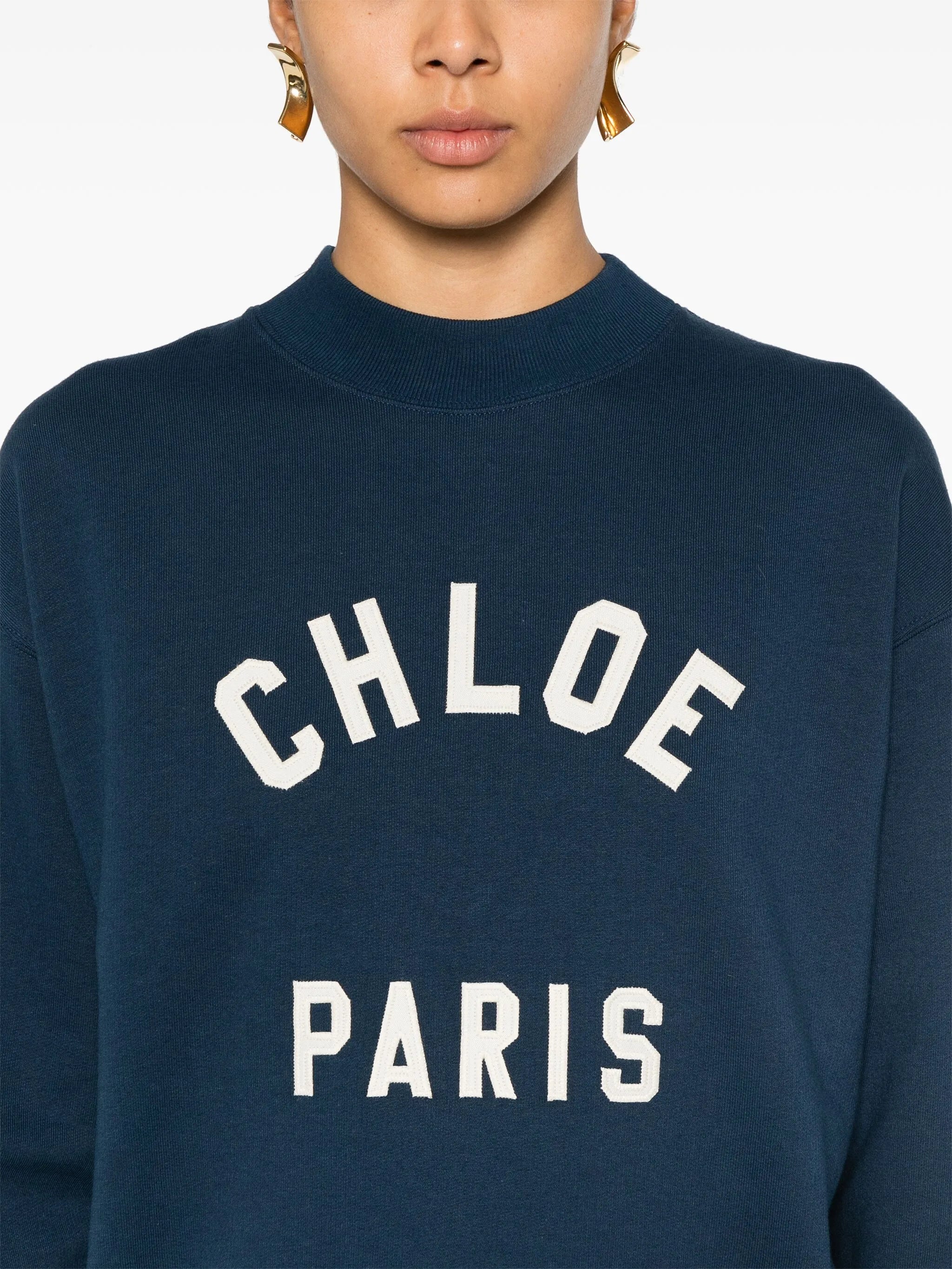 mock-neck logo-patch sweatshirt
