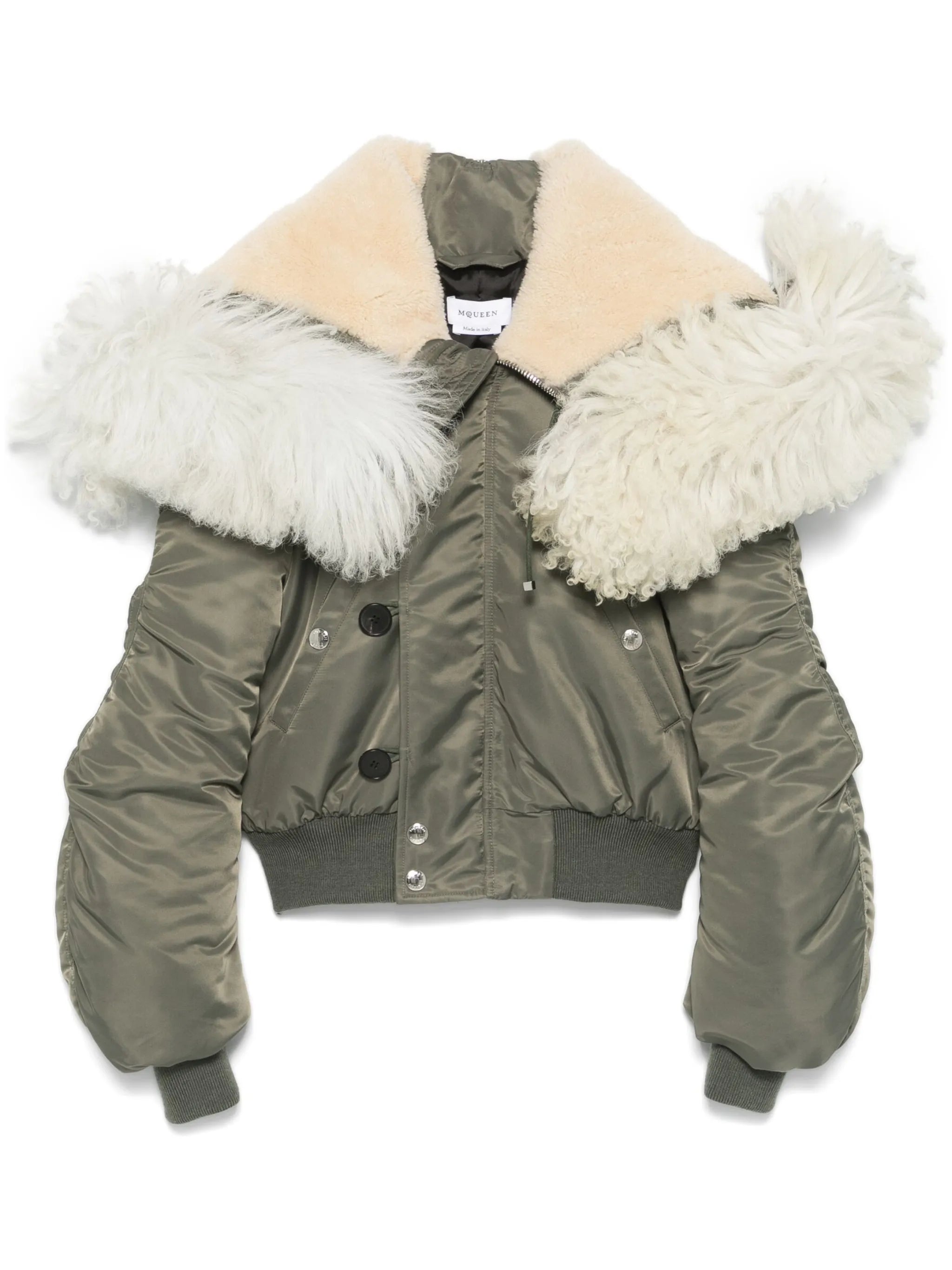 shearling-trim bomber jacket