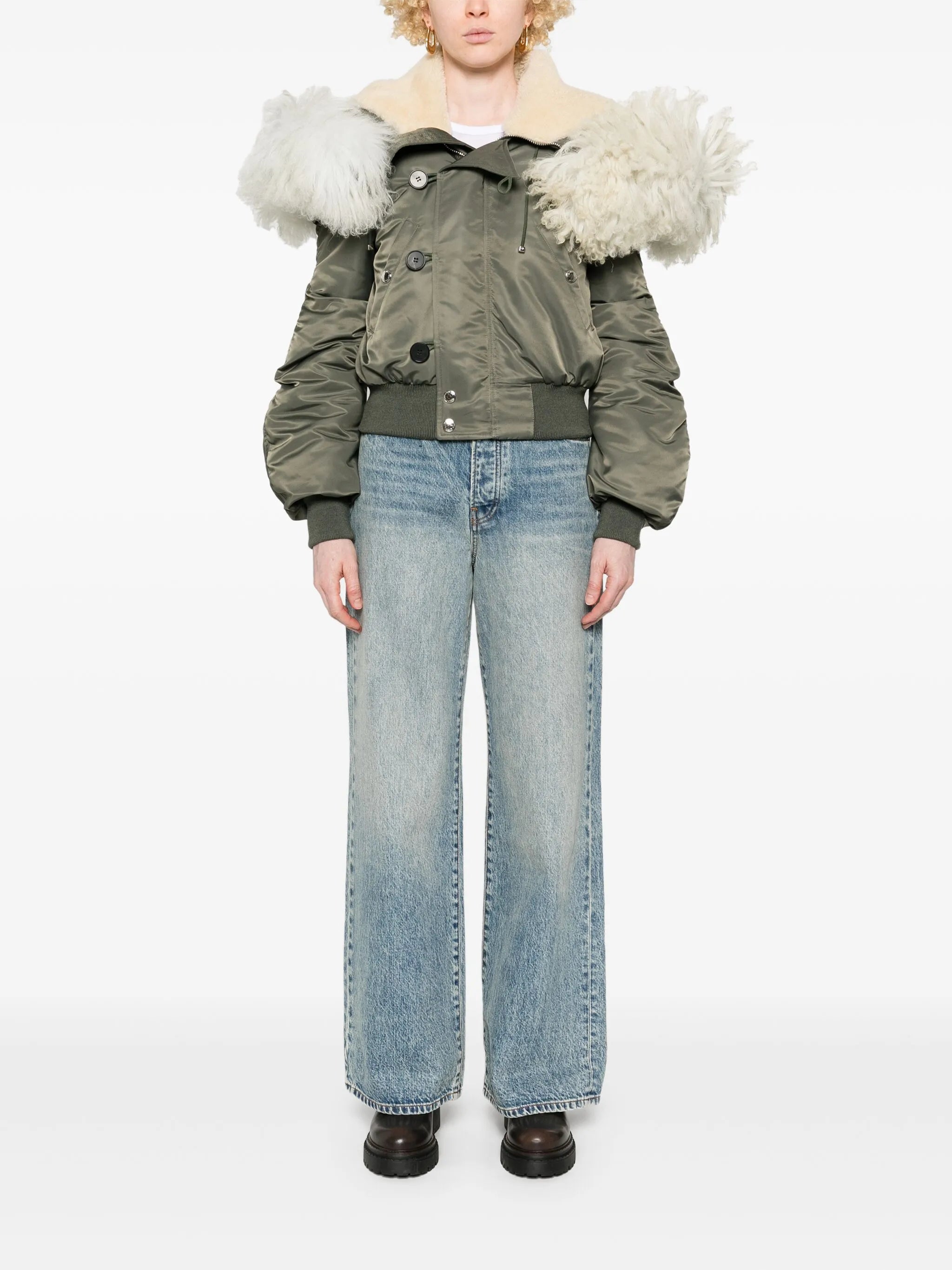 shearling-trim bomber jacket