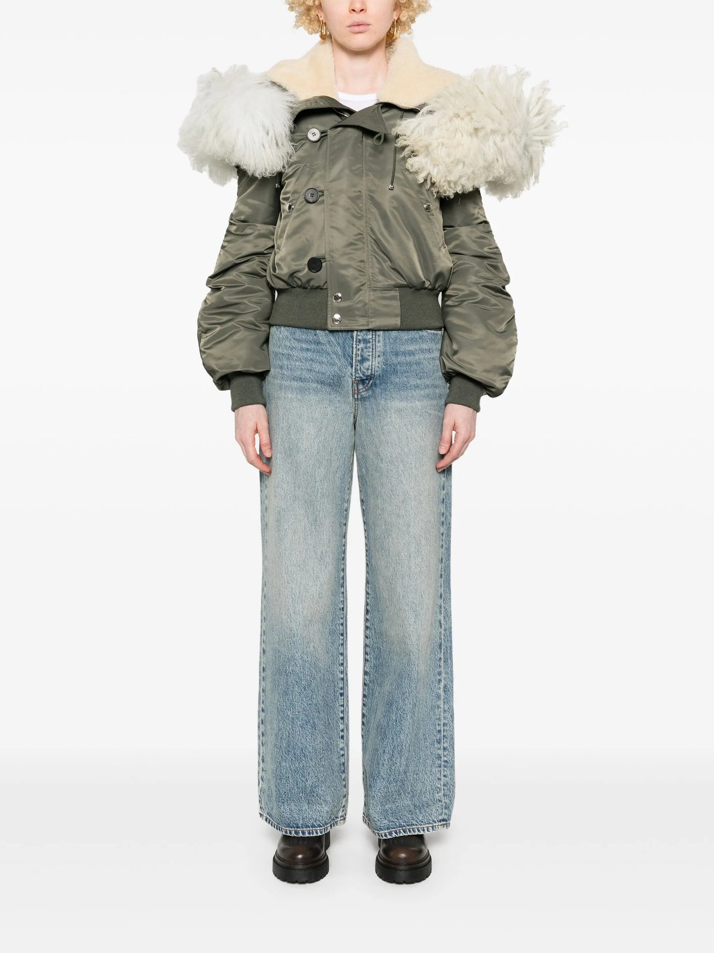shearling-trim bomber jacket