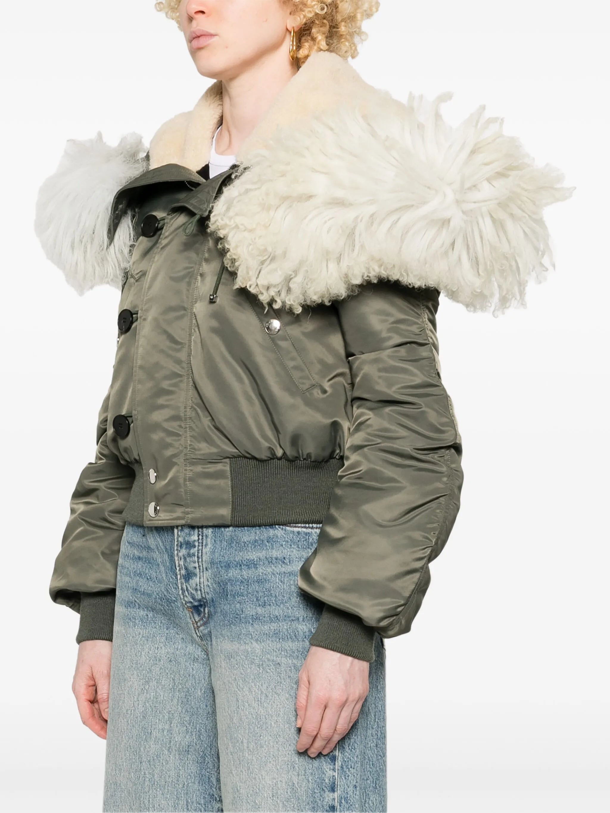 shearling-trim bomber jacket