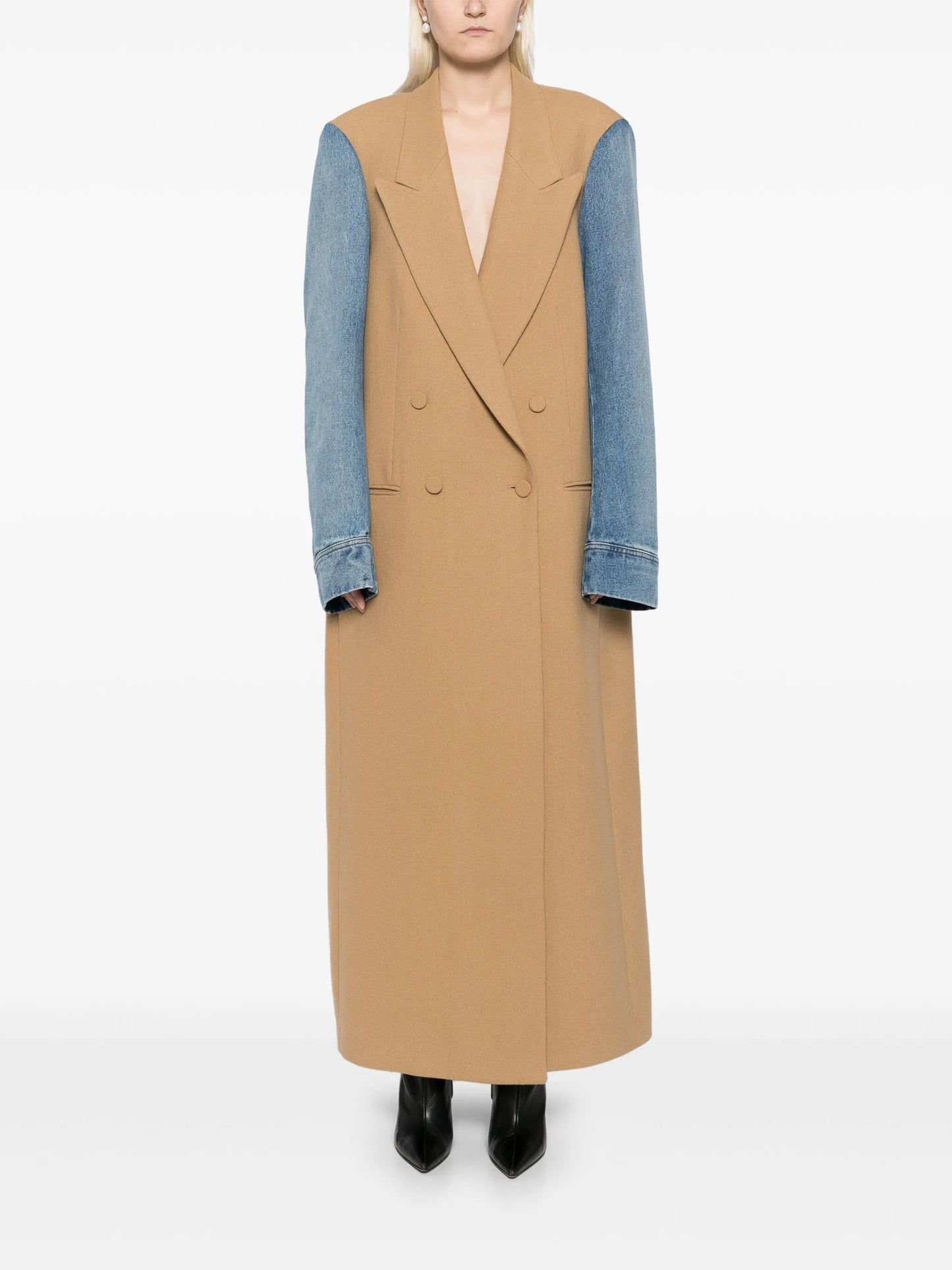 contrasting sleeves double-breasted coat