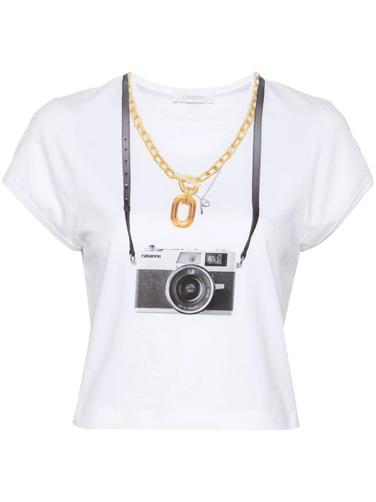 camera-print cotton T-shirt